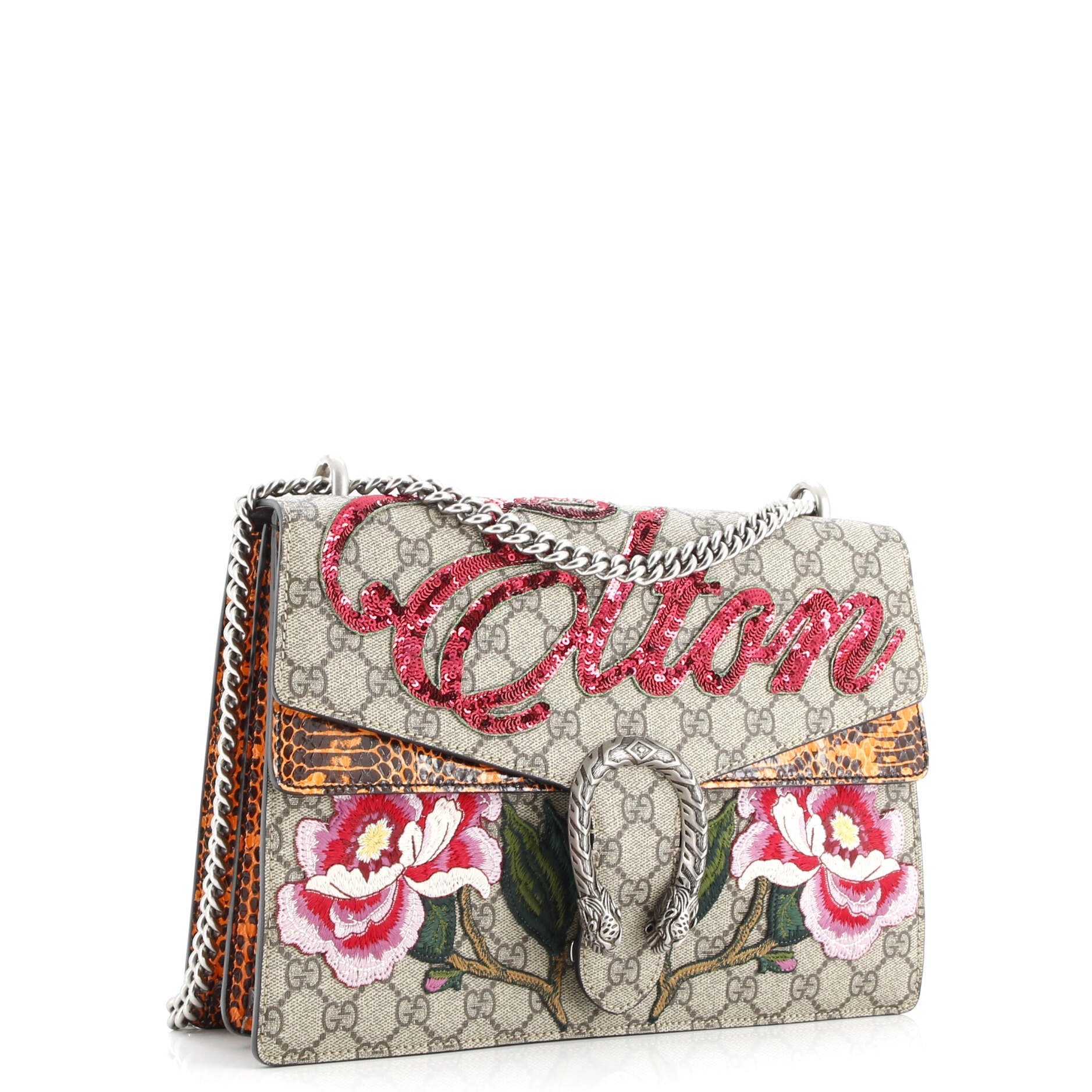 Dionysus Bag Embroidered GG Coated Canvas with Python Medium