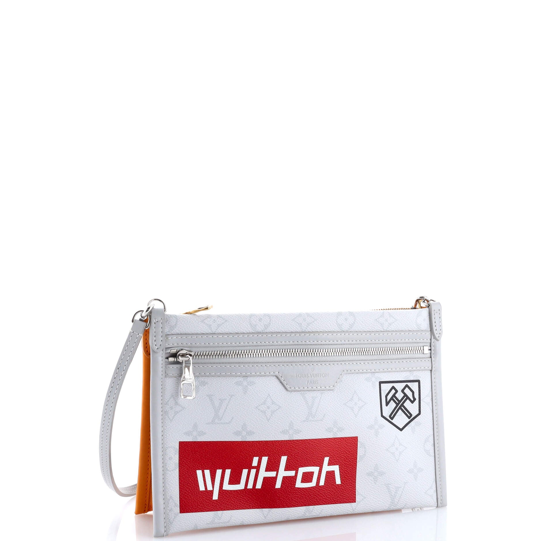 Double Flat Messenger Bag Limited Edition Logo Story Monogram Canvas and Denim