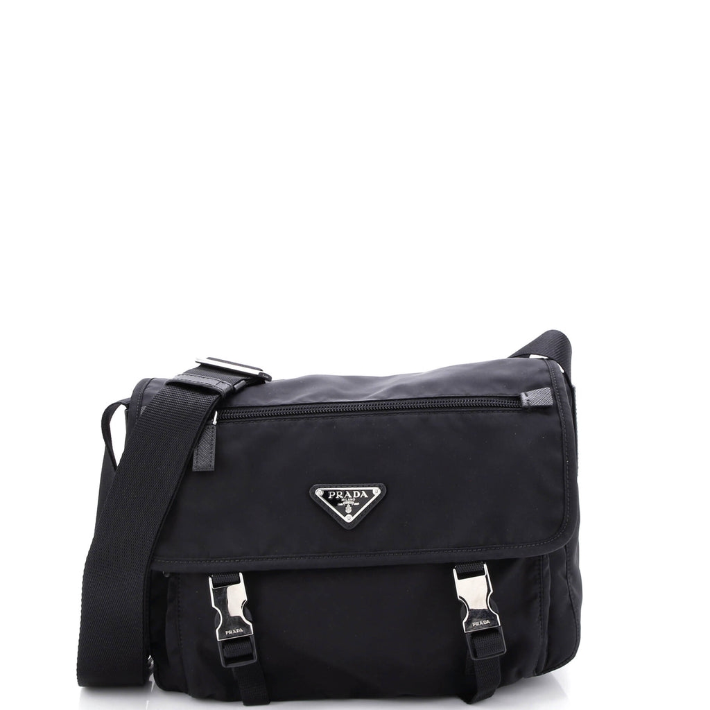 Double Buckle Flap Messenger Bag Tessuto Large
