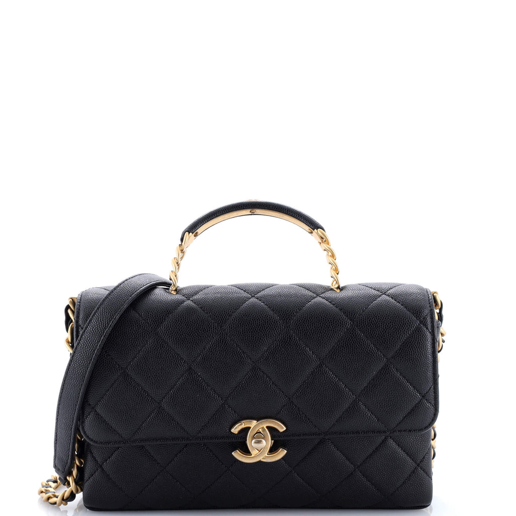 Carry Me Top Handle Flap Bag Quilted Caviar Small
