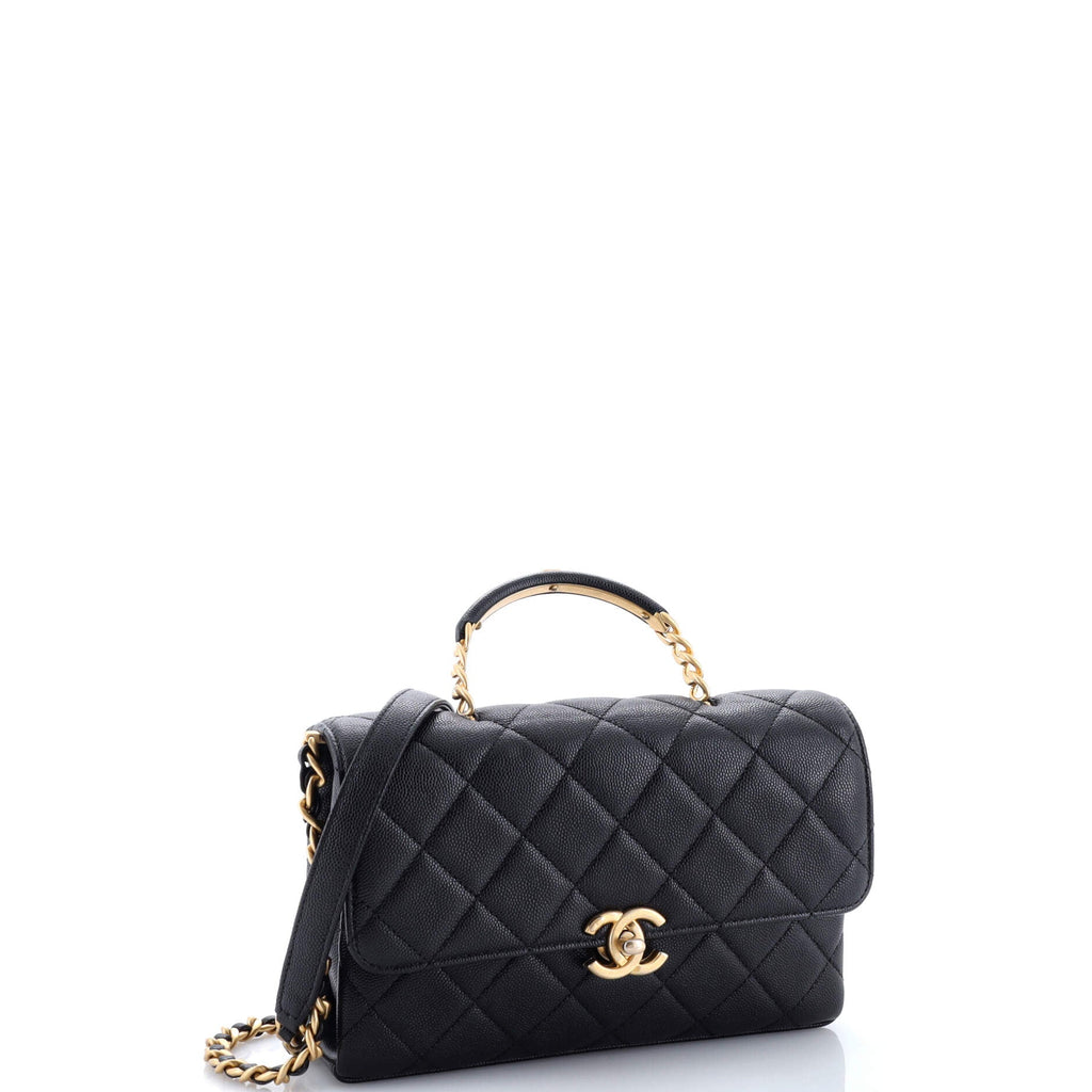 Carry Me Top Handle Flap Bag Quilted Caviar Small