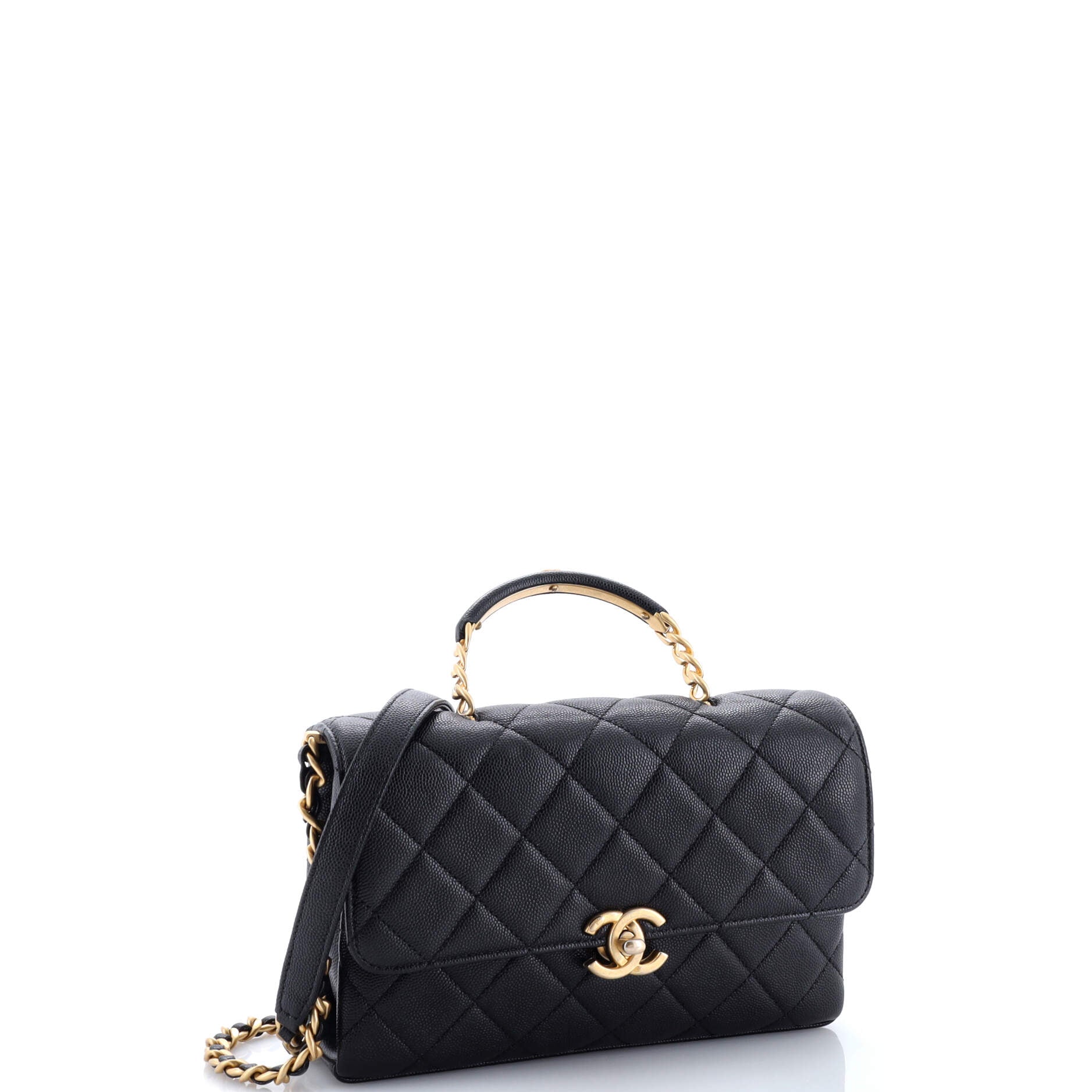 Carry Me Top Handle Flap Bag Quilted Caviar Small
