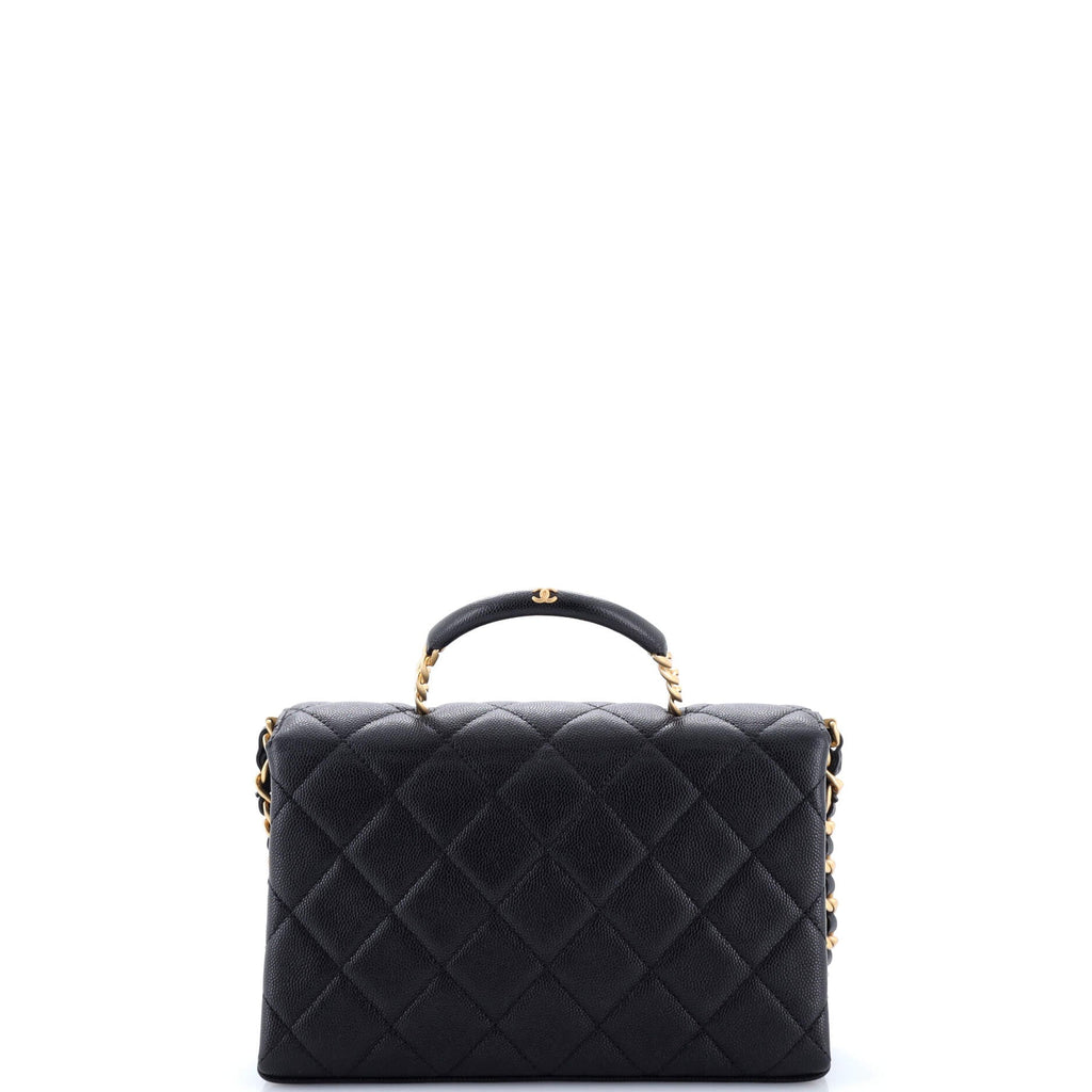 Carry Me Top Handle Flap Bag Quilted Caviar Small