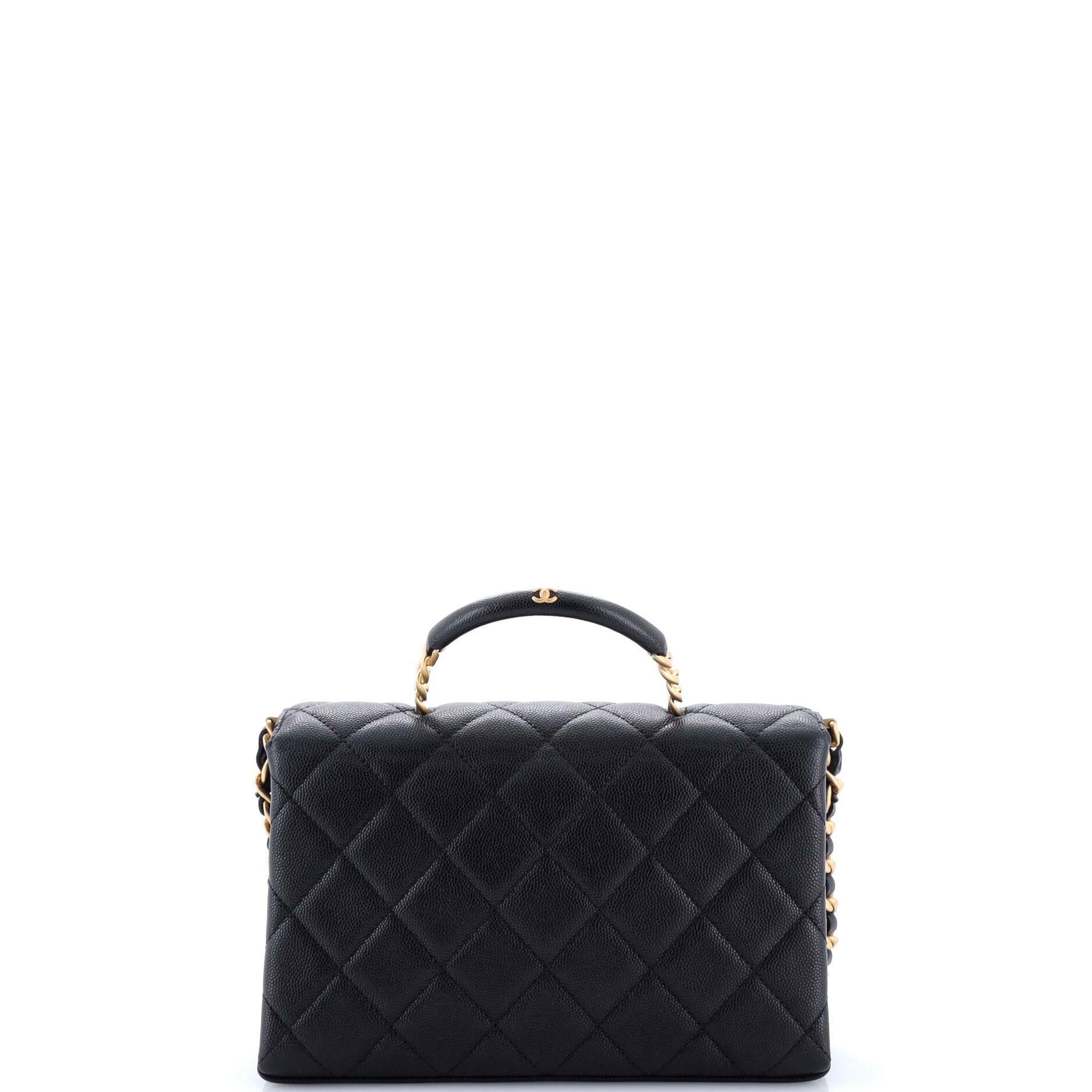 Carry Me Top Handle Flap Bag Quilted Caviar Small