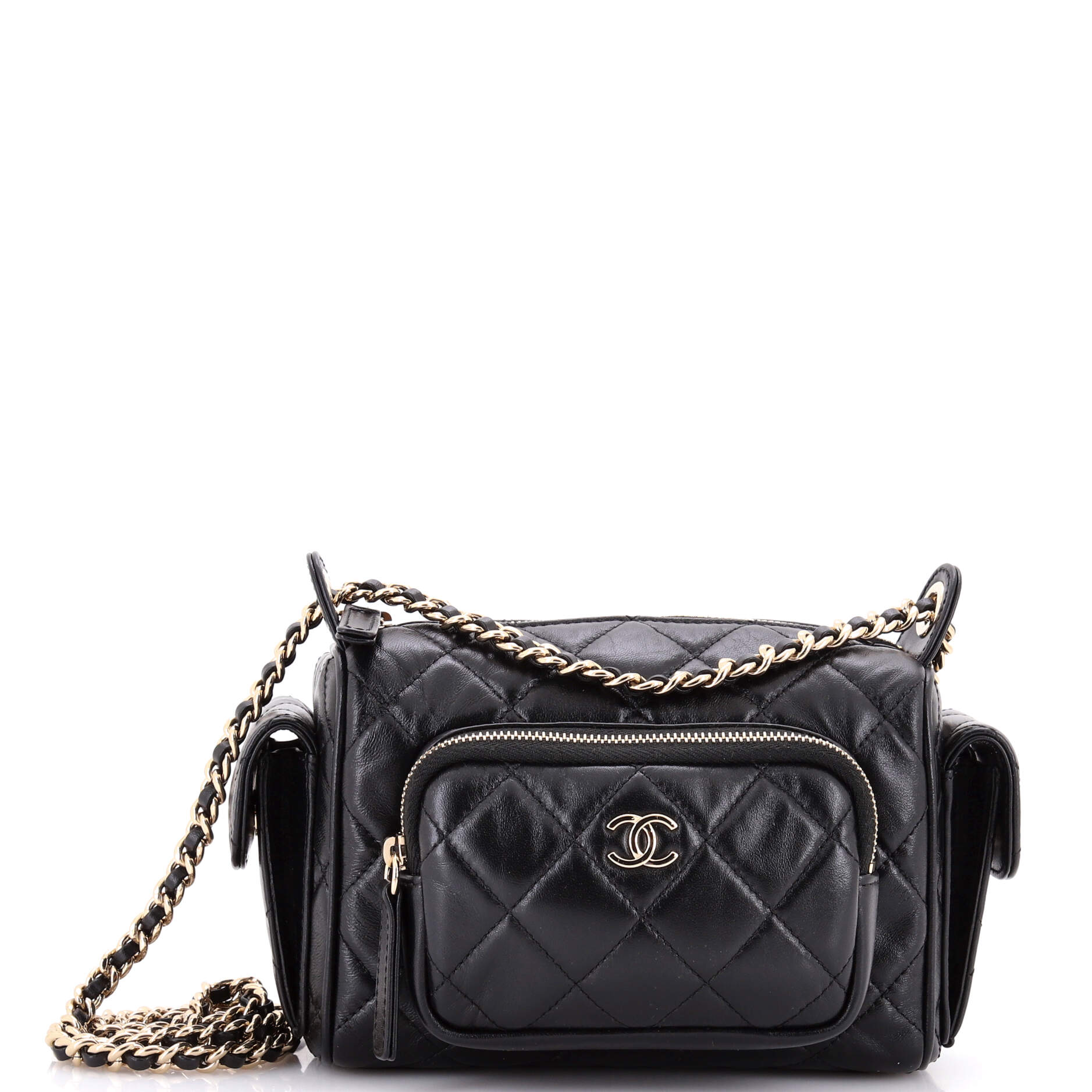 Multipocket Camera Case Quilted Crumpled Lambskin Small