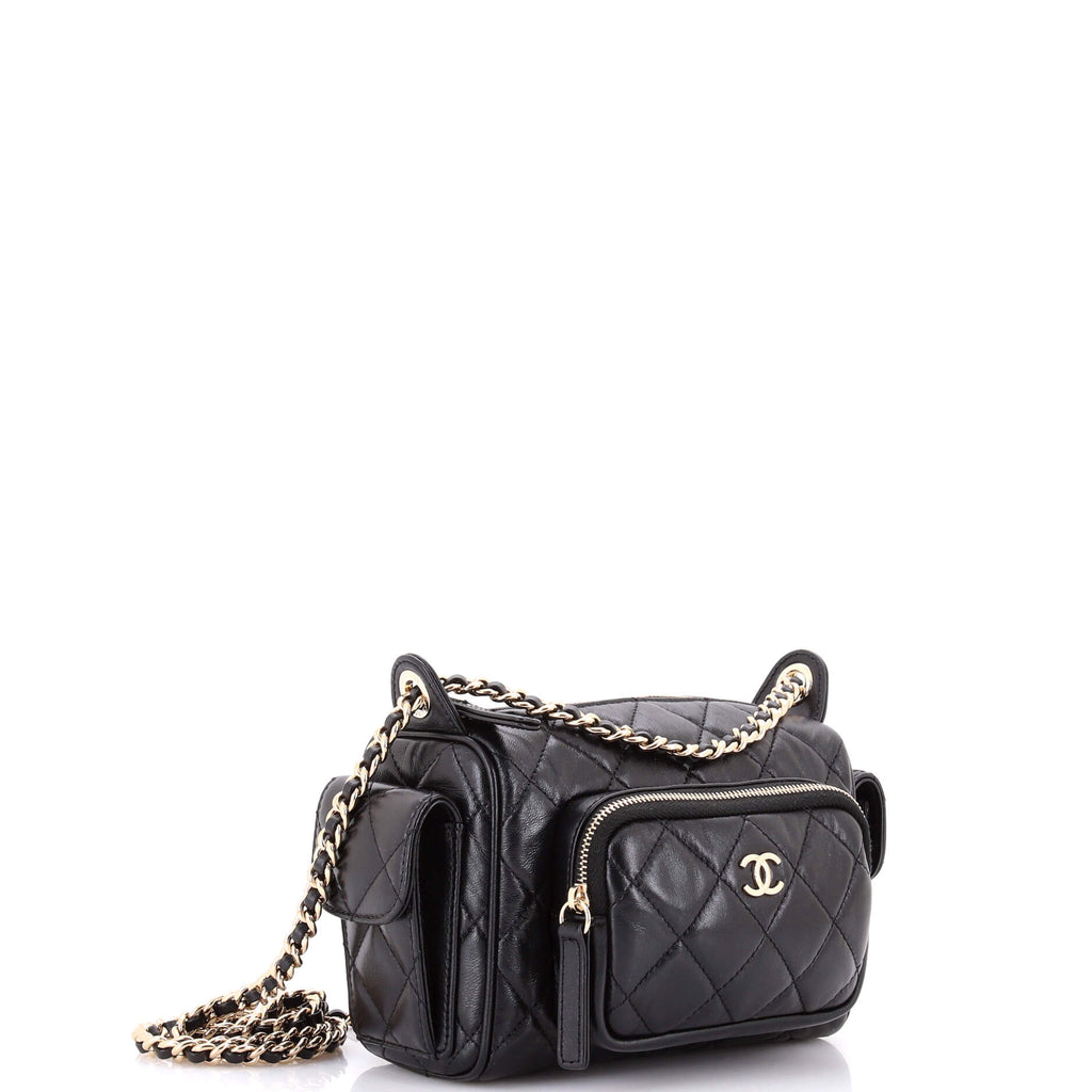 Multipocket Camera Case Quilted Crumpled Lambskin Small