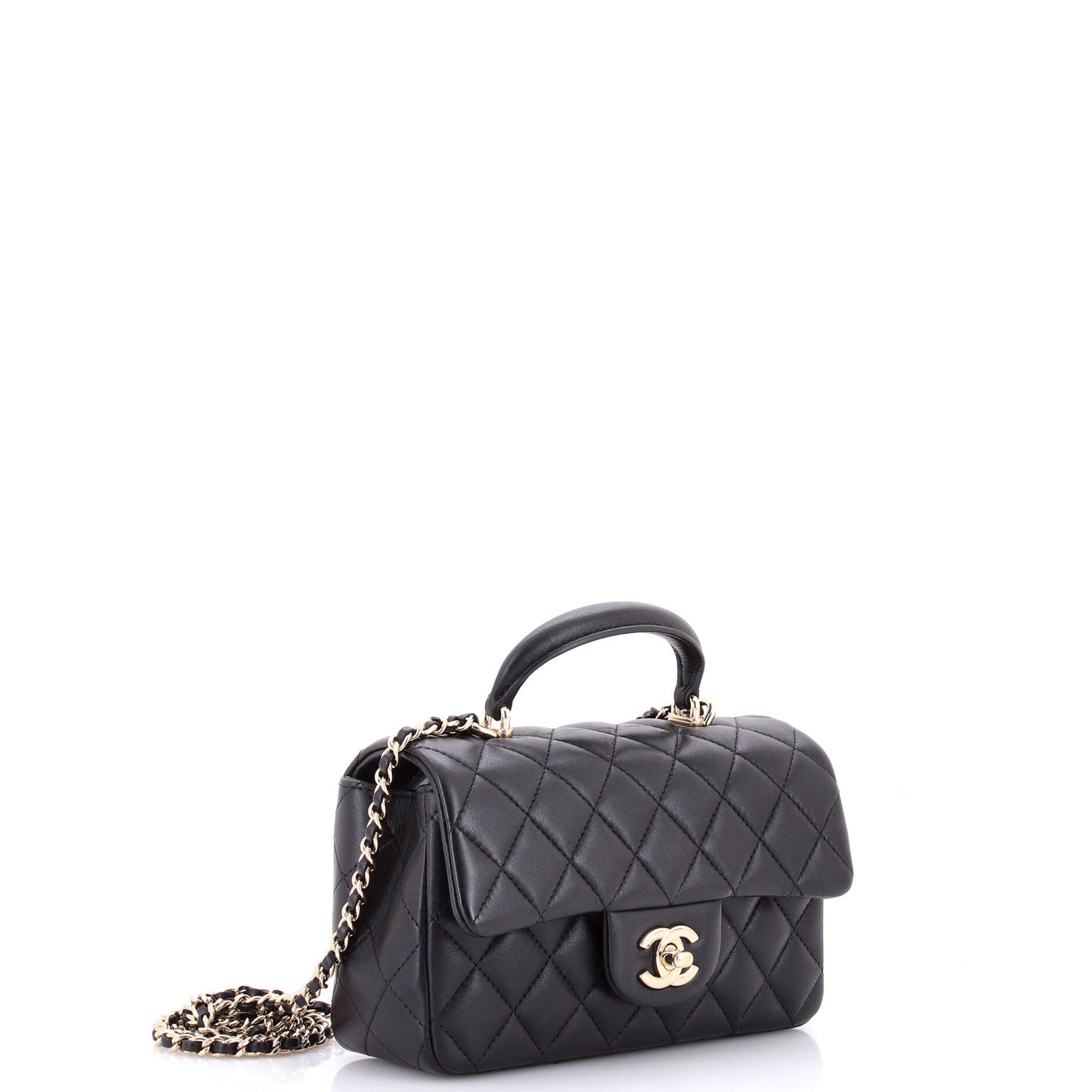 Classic Single Flap Top Handle Bag Quilted Lambskin Mini