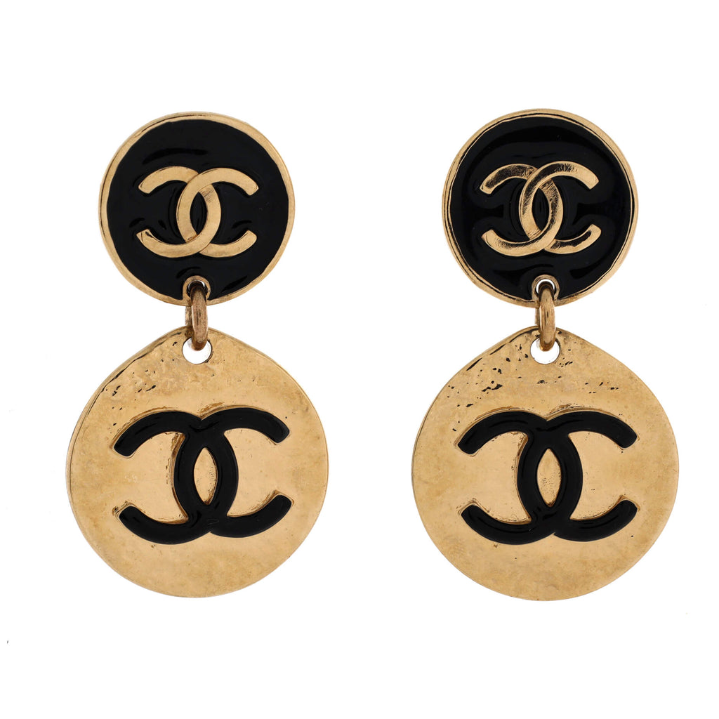 Round CC Drop Earrings Metal with Enamel