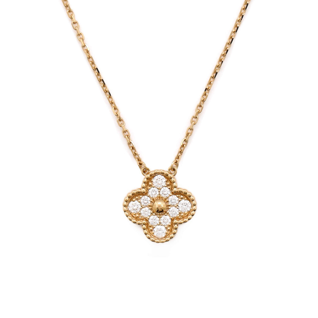 Vintage Alhambra Pendant Necklace 18K Yellow Gold and Diamonds