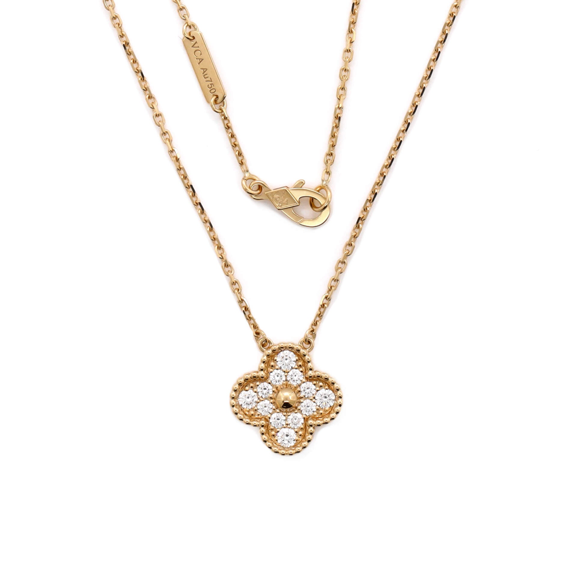 Vintage Alhambra Pendant Necklace 18K Yellow Gold and Diamonds