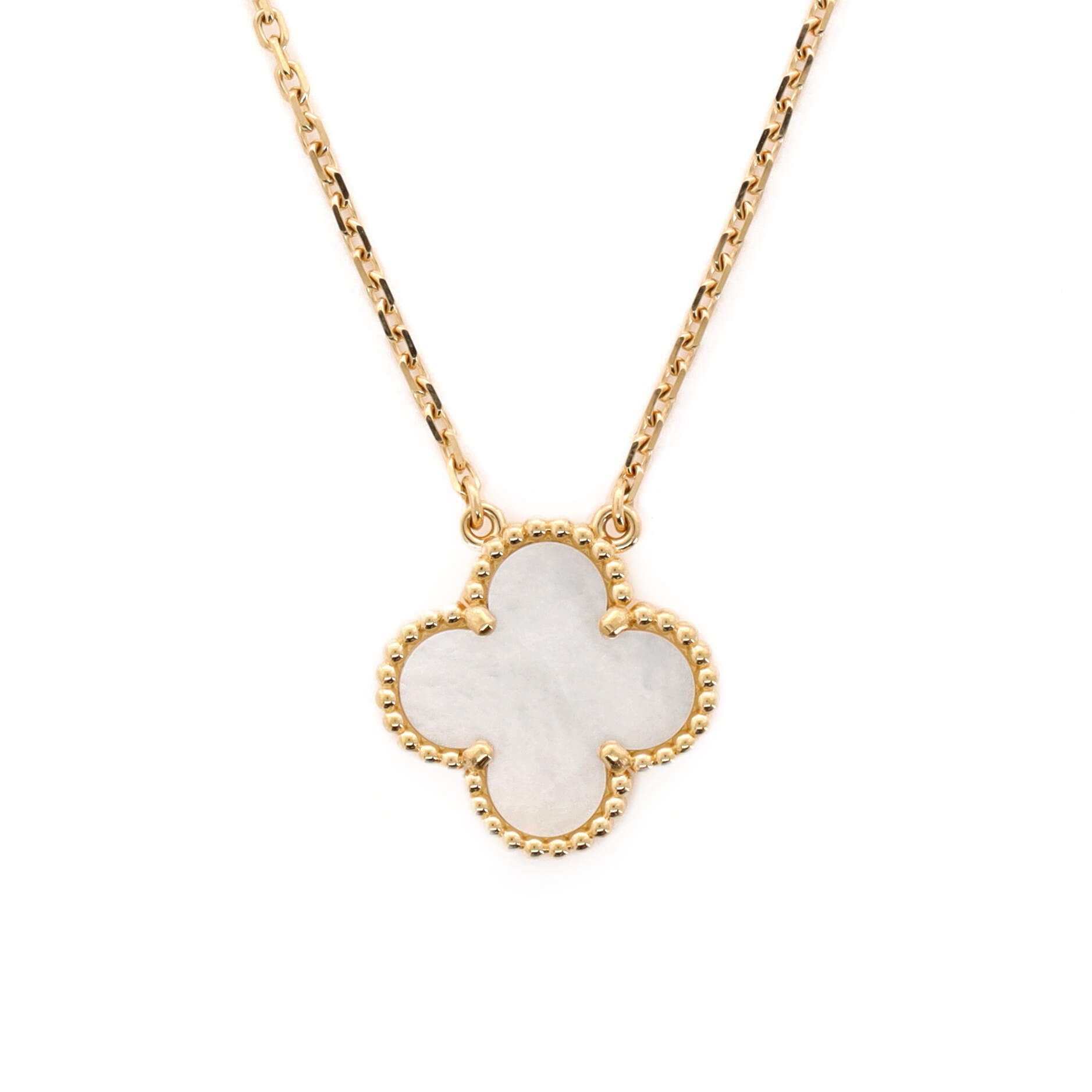 Vintage Alhambra Pendant Necklace 18K Yellow Gold and Mother of Pearl