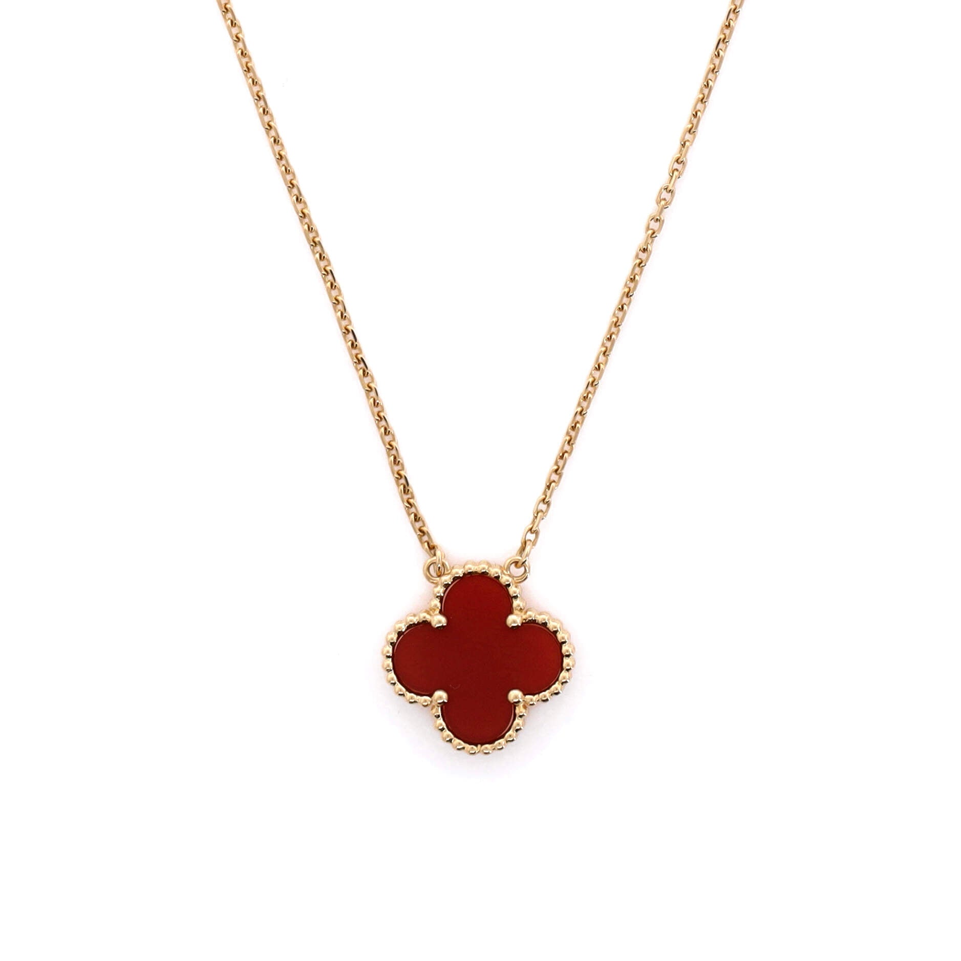 Vintage Alhambra Pendant Necklace 18K Yellow Gold and Carnelian