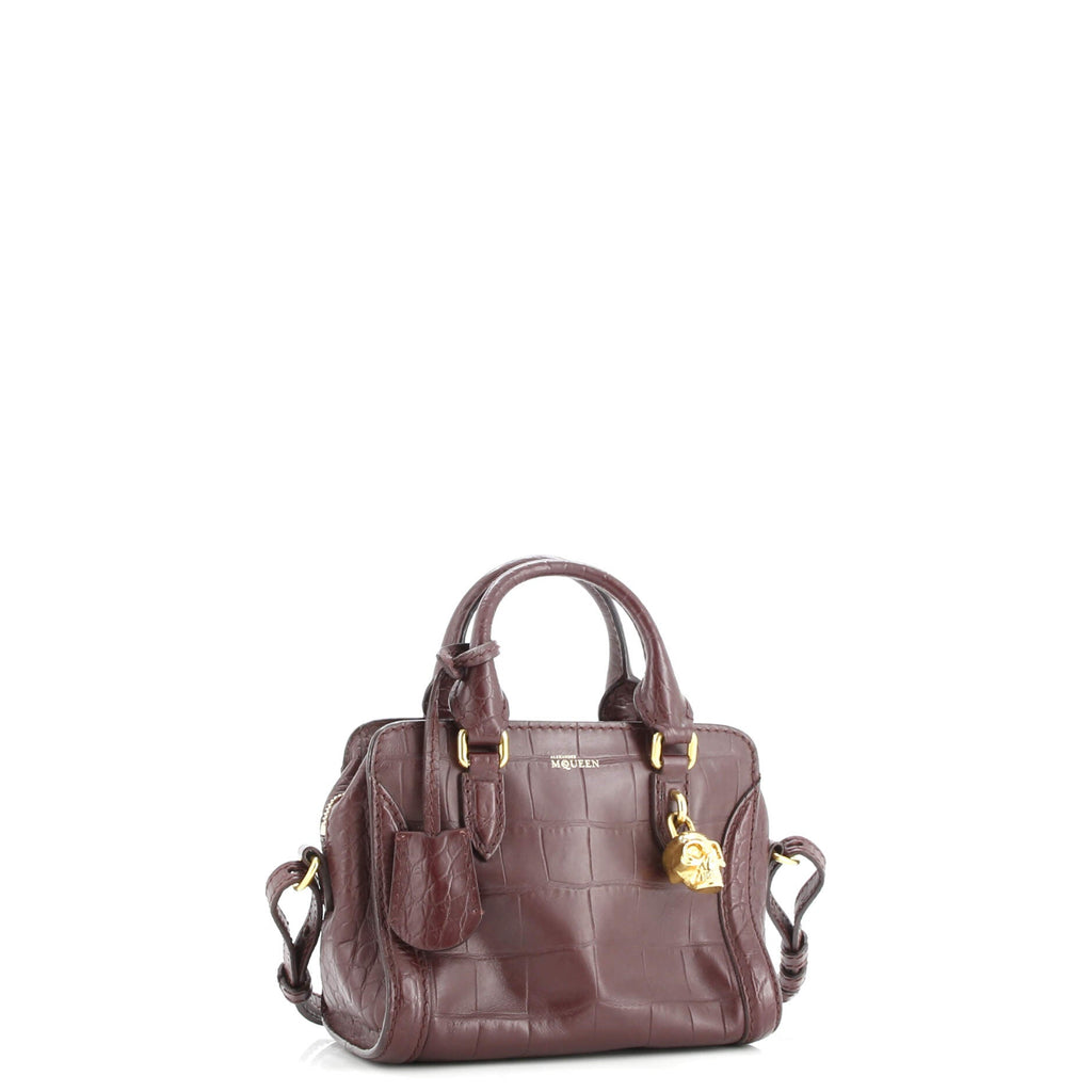 Padlock Zip Around Tote Crocodile Embossed Leather Mini