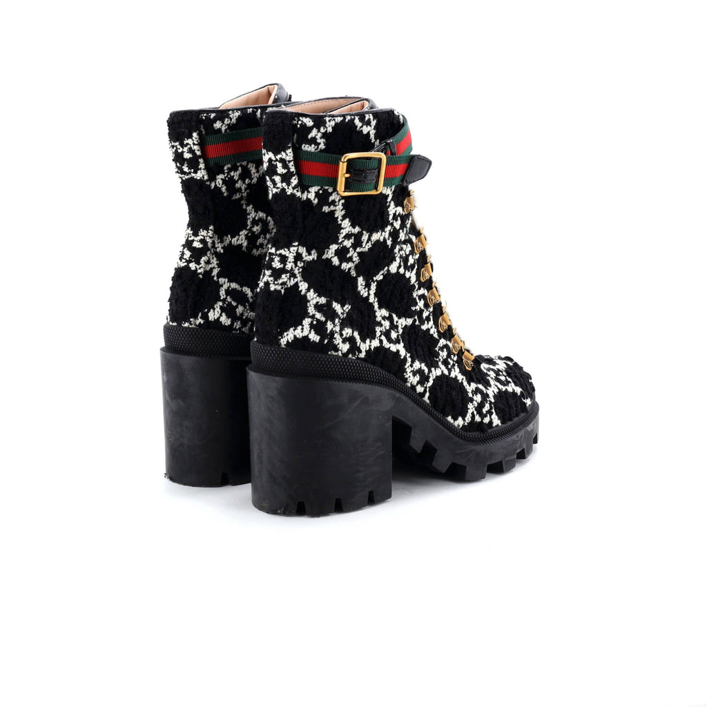 Women's Heeled Lace Up Combat Ankle Boots GG Tweed