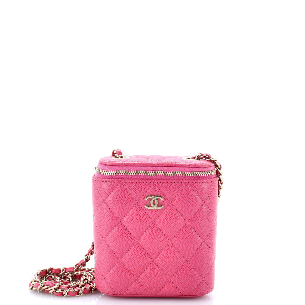 Vertical Classic Vanity Case with Chain Quilted Caviar Mini