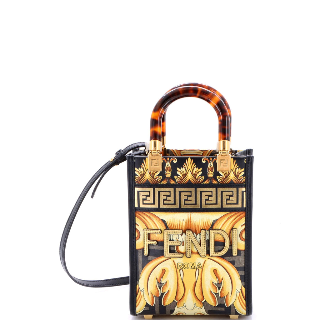 x Versace Fendace Convertible Sunshine Shopper Tote Printed Laminated Leather Mini