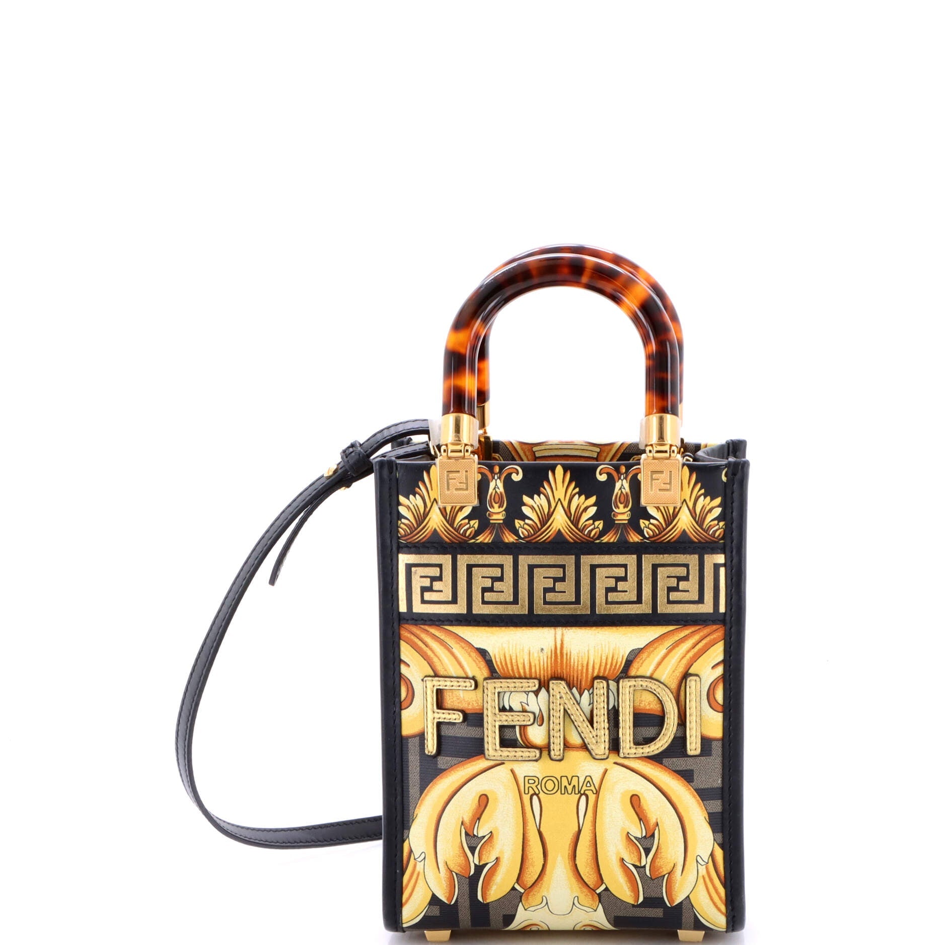 x Versace Fendace Convertible Sunshine Shopper Tote Printed Laminated Leather Mini