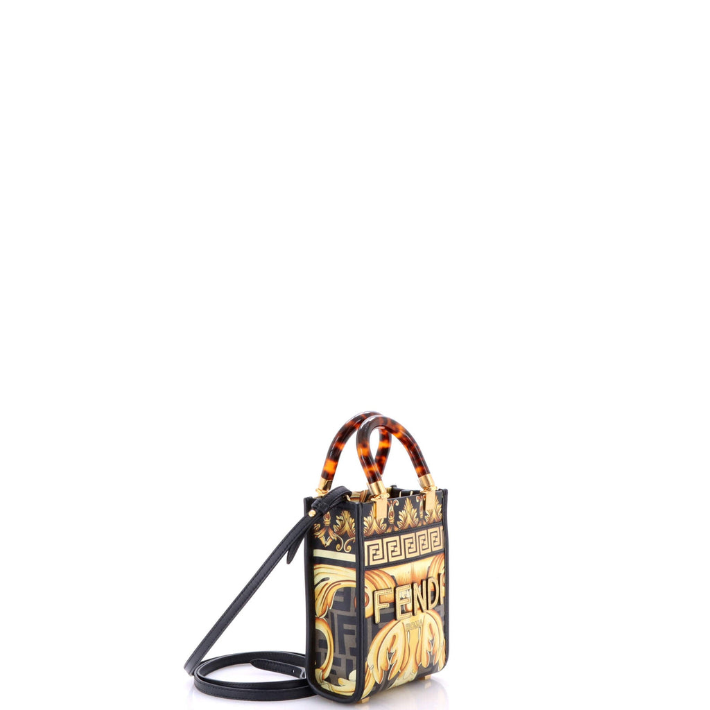 x Versace Fendace Convertible Sunshine Shopper Tote Printed Laminated Leather Mini
