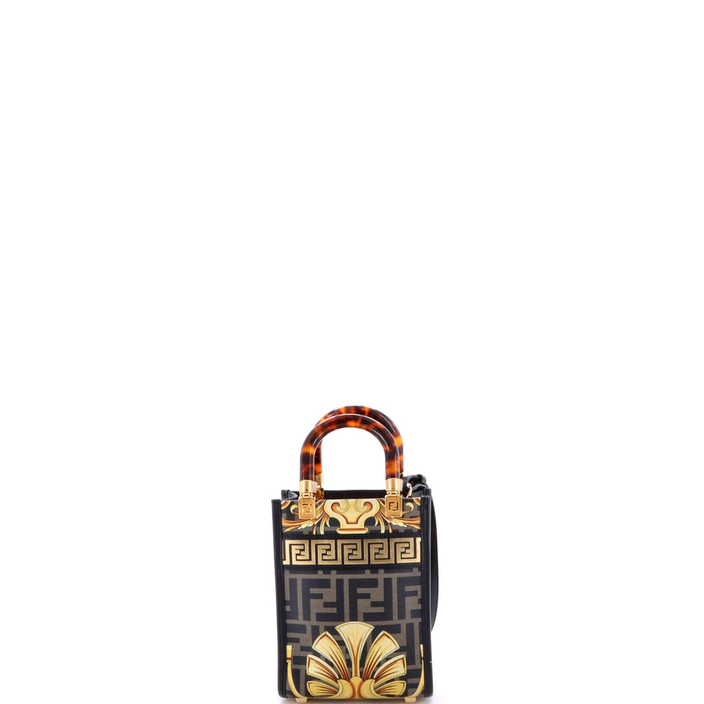 x Versace Fendace Convertible Sunshine Shopper Tote Printed Laminated Leather Mini