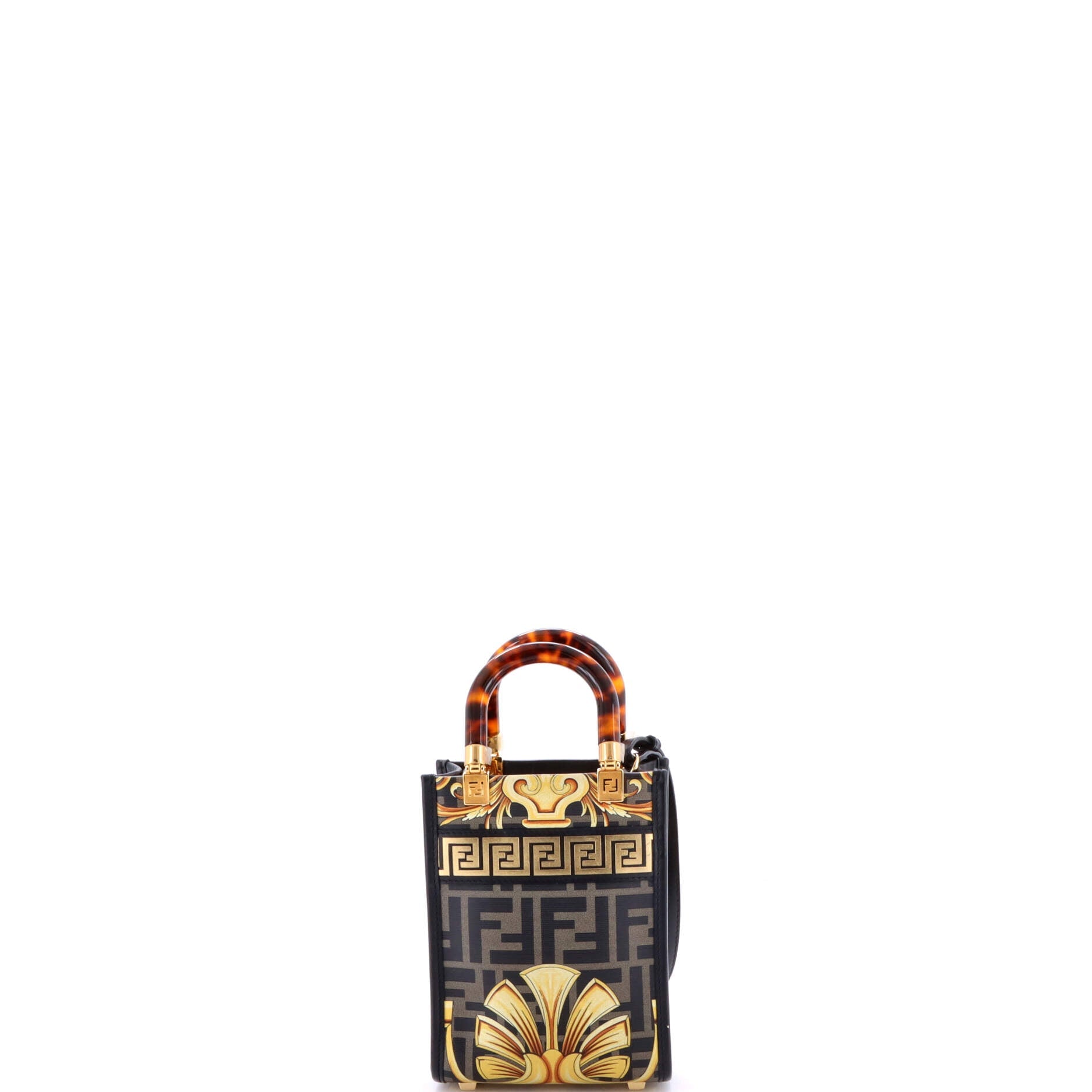 x Versace Fendace Convertible Sunshine Shopper Tote Printed Laminated Leather Mini