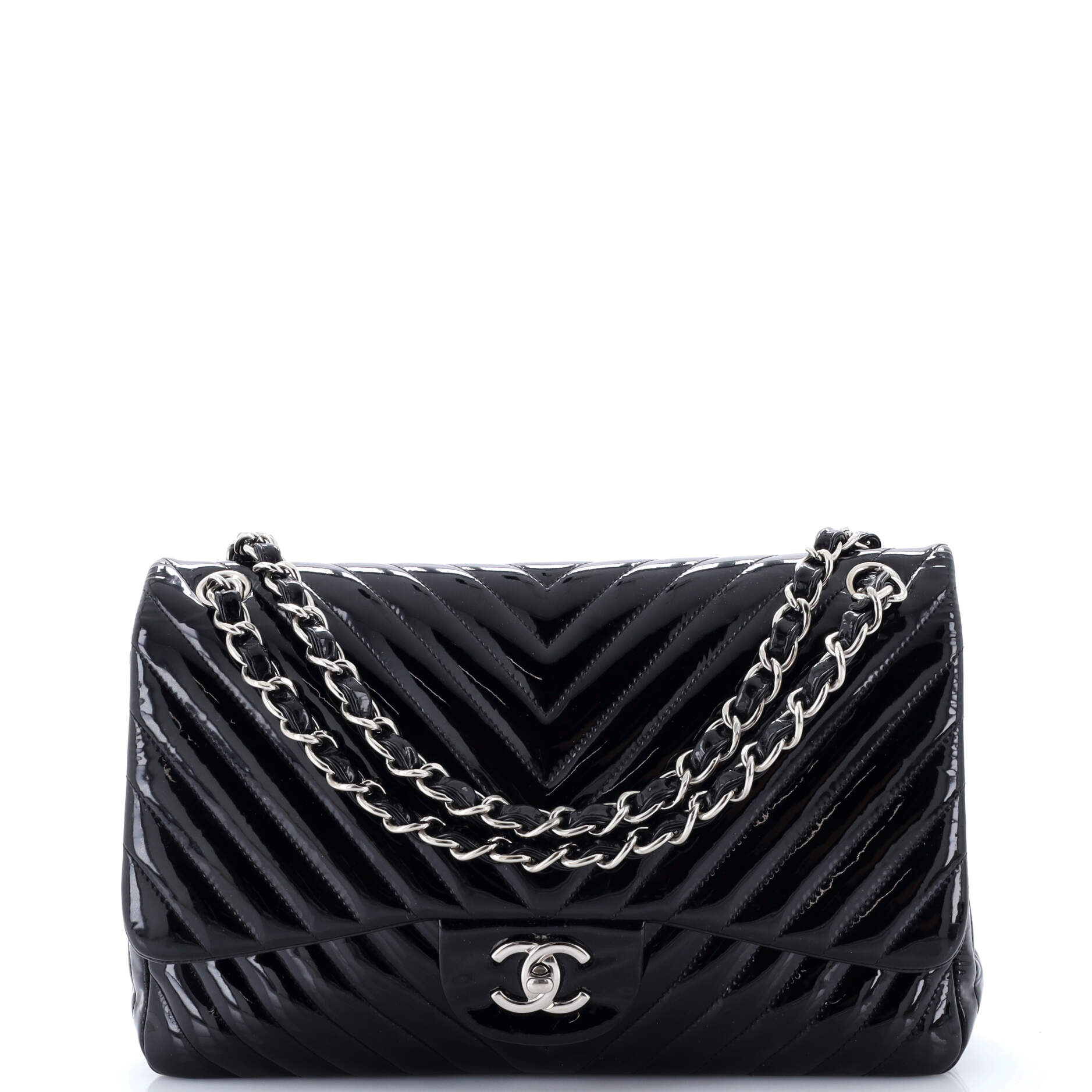 Classic Double Flap Bag Chevron Patent Jumbo