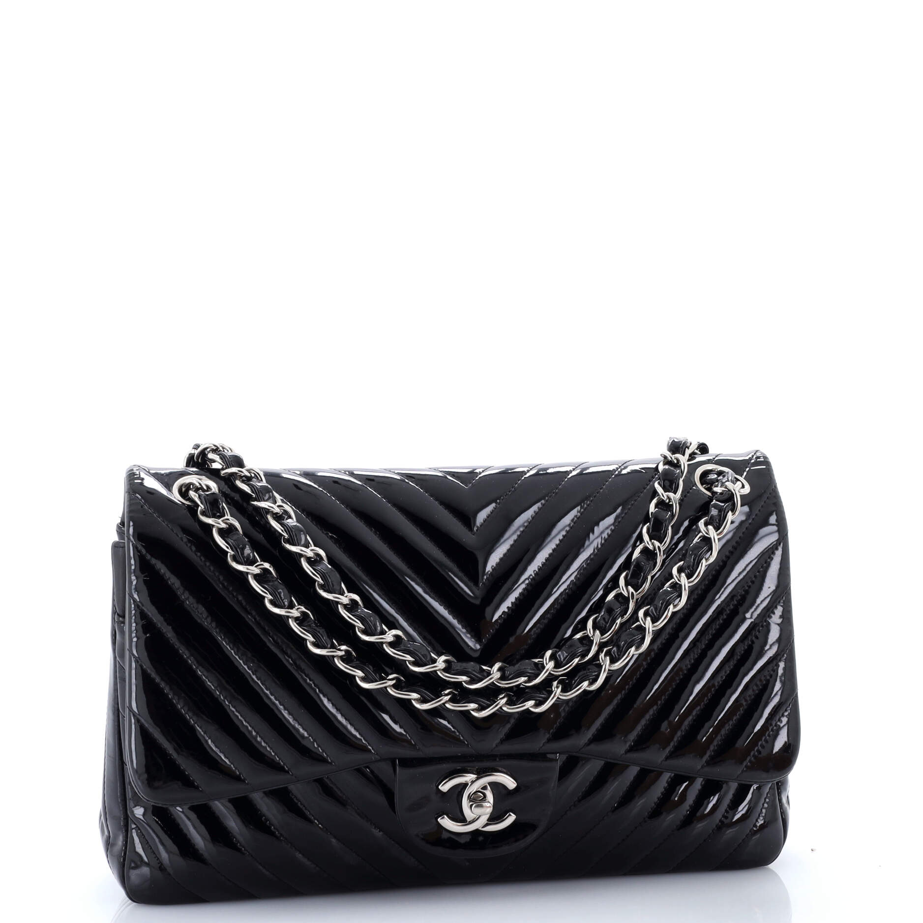 Classic Double Flap Bag Chevron Patent Jumbo