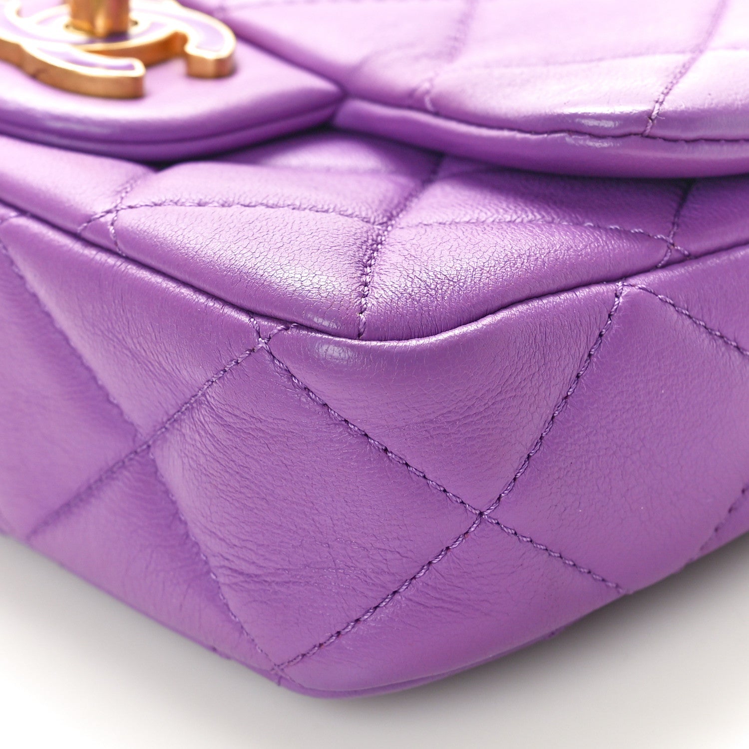 Lambskin Enamel Quilted Mini Pending CC Square Flap Purple