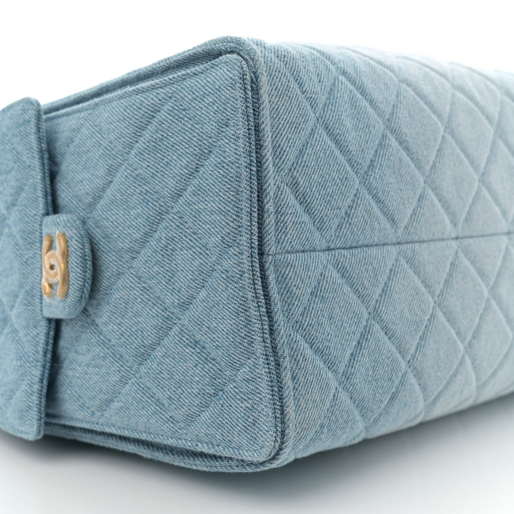 Washed Denim Quilted Medium Chanel 25 Handbag Blue