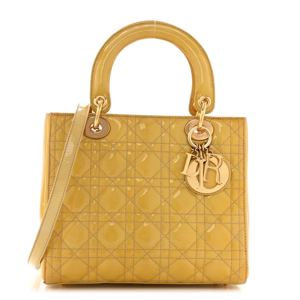 Patent Cannage Medium Lady Dior Beige