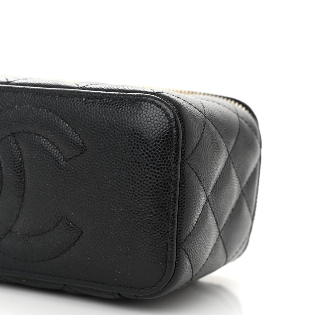 Caviar Quilted Small Vanity Case With Chain Black