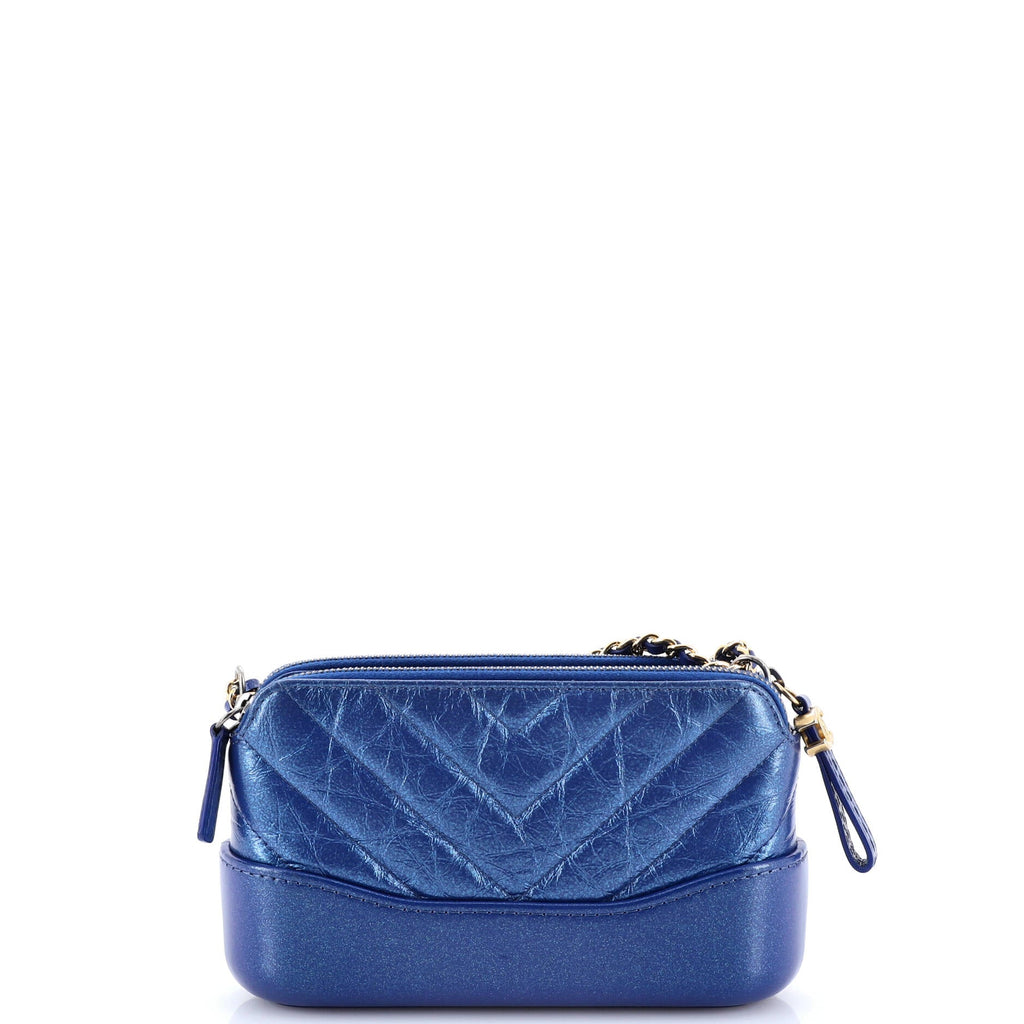 Gabrielle Double Zip Clutch with Chain Chevron Aged Calfskin