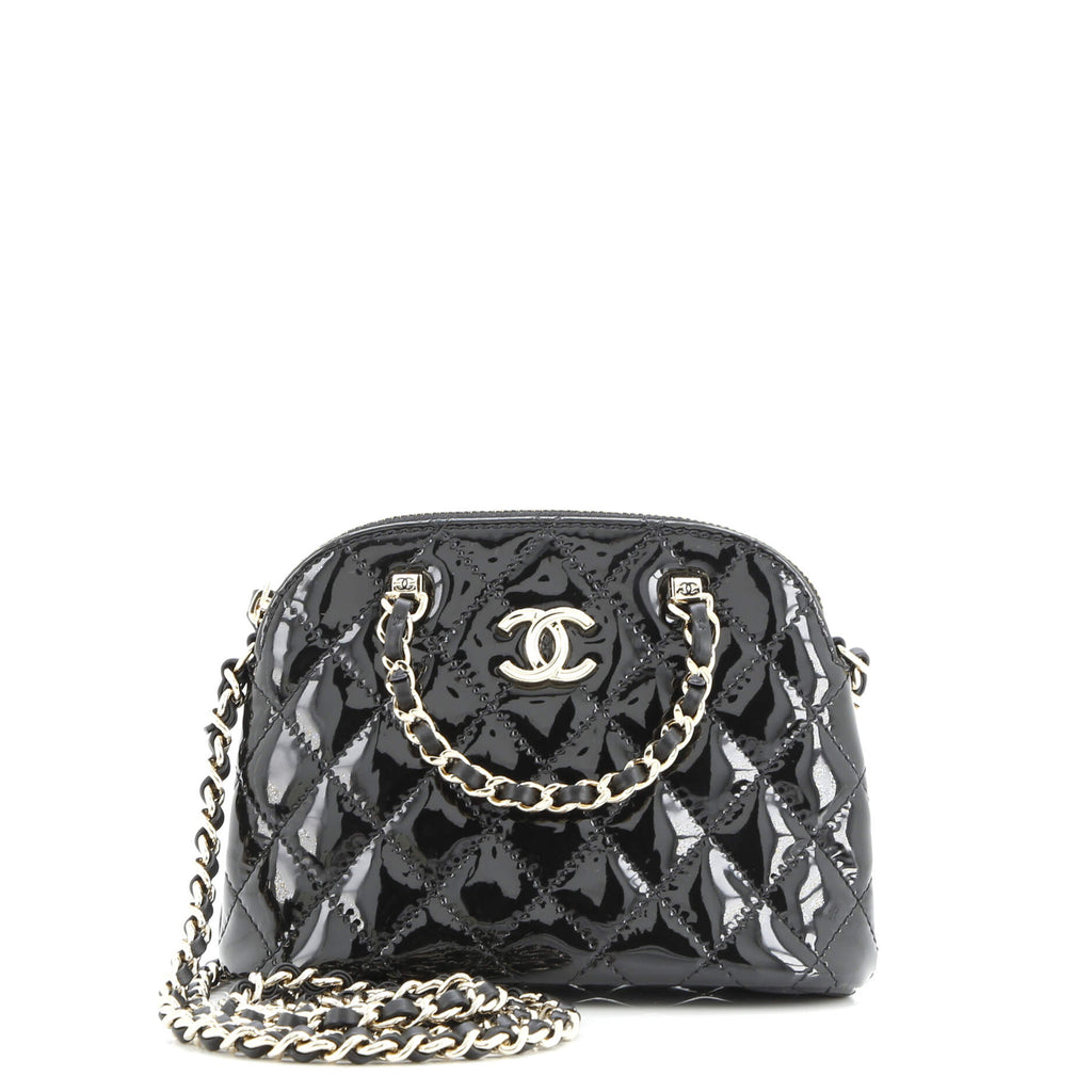 CC Dome Zip Crossbody Bag Quilted Patent Mini