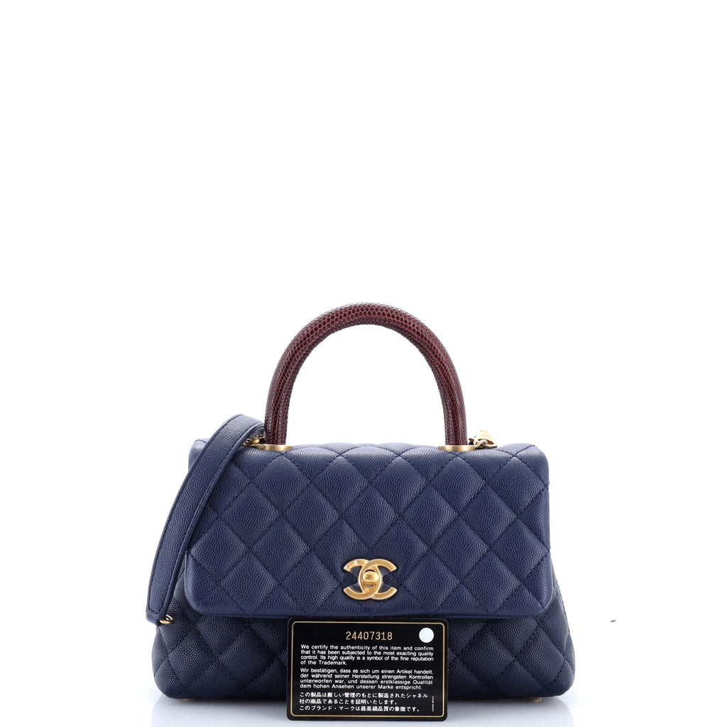 Coco Top Handle Bag Quilted Caviar with Lizard Mini