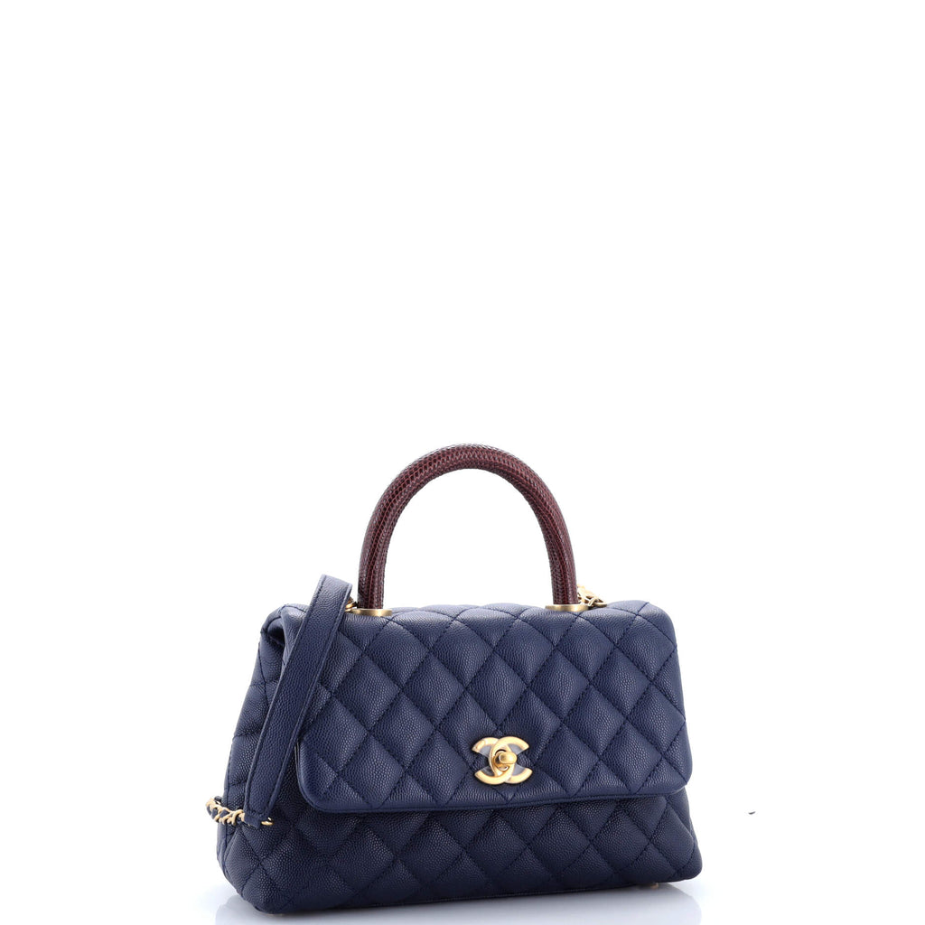 Coco Top Handle Bag Quilted Caviar with Lizard Mini