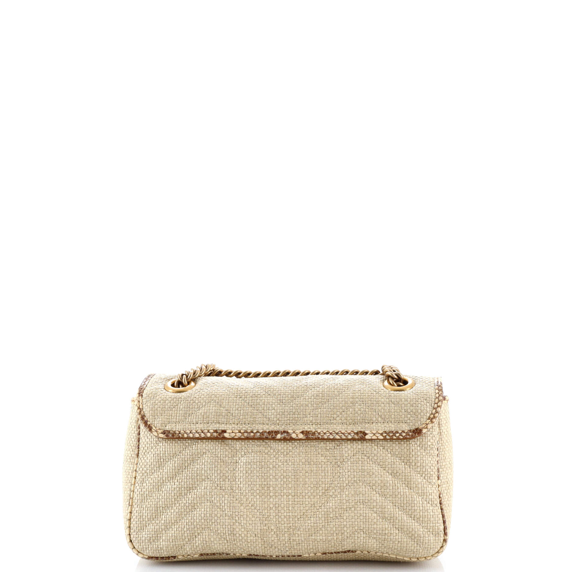 GG Marmont Flap Bag Matelasse Raffia with Snakeskin Small