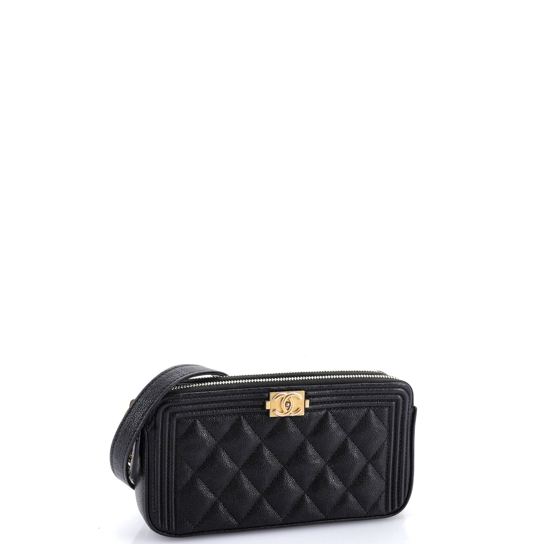 Boy Double Zip Clutch with Chain Quilted Caviar