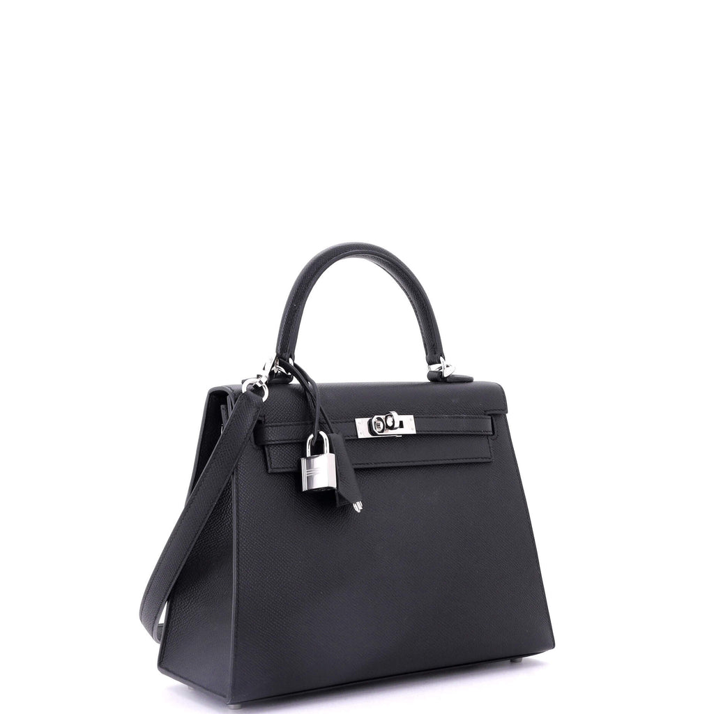 Kelly Handbag Noir Epsom with Palladium Hardware 25