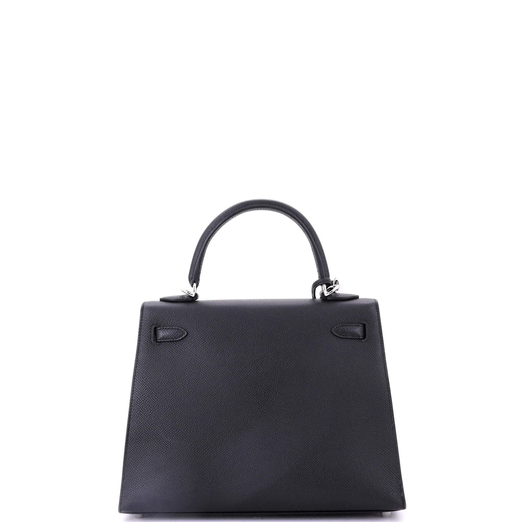 Kelly Handbag Noir Epsom with Palladium Hardware 25
