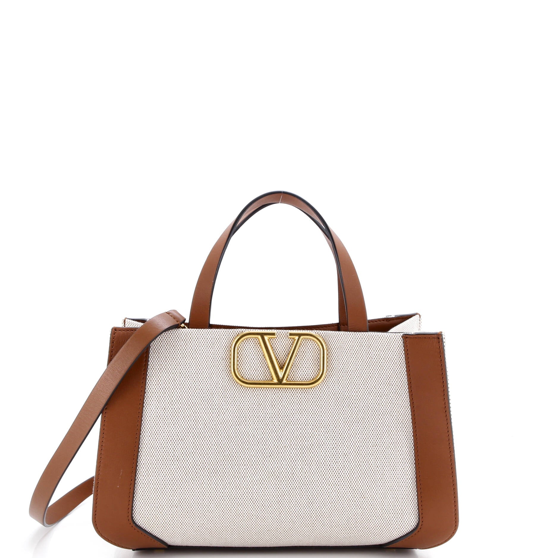 VLogo Shopper Tote Canvas and Leather Small