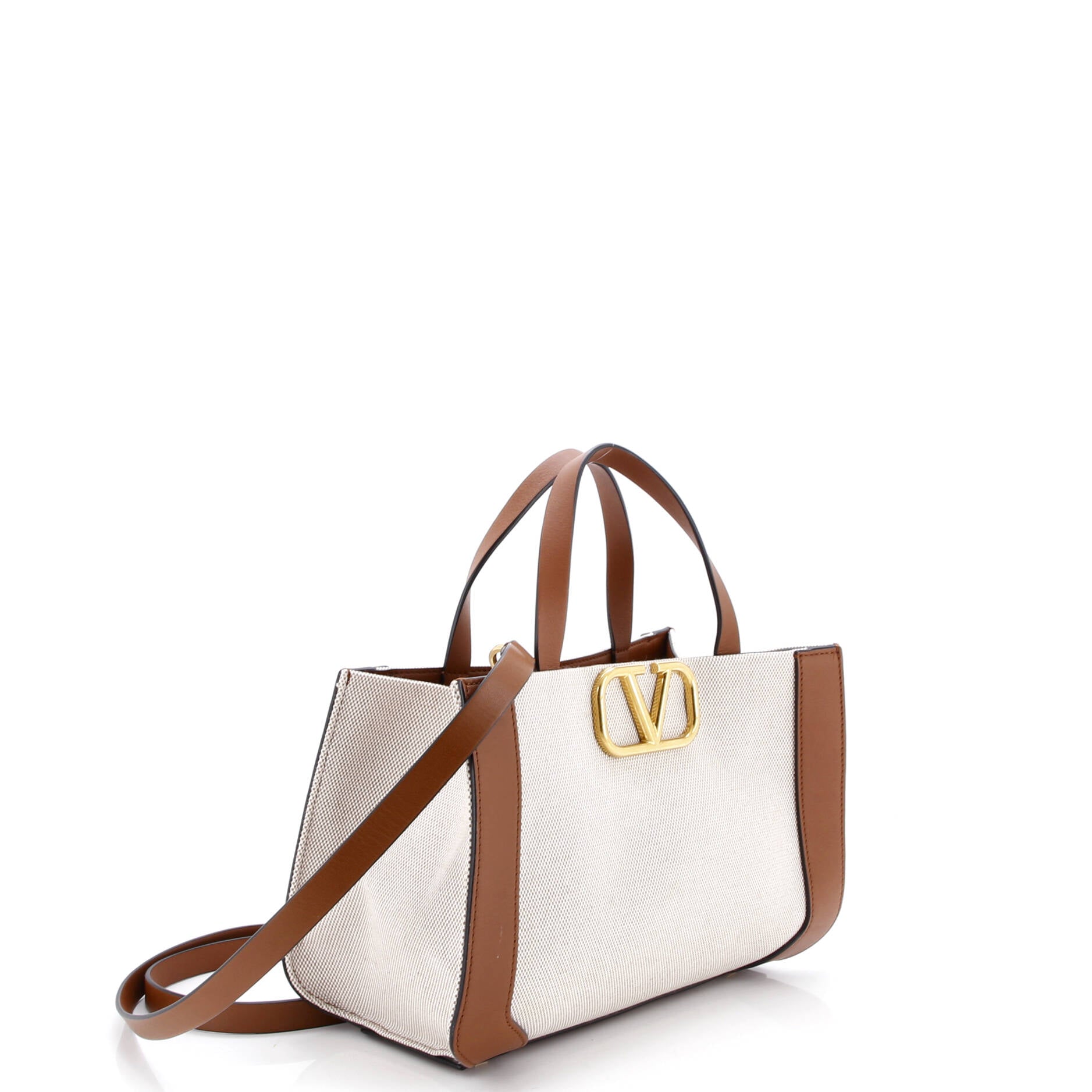 VLogo Shopper Tote Canvas and Leather Small