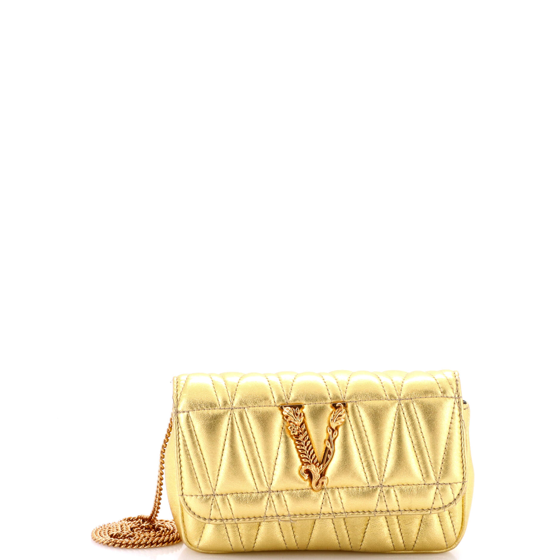 Virtus Chain Flap Shoulder Bag Quilted Leather Mini