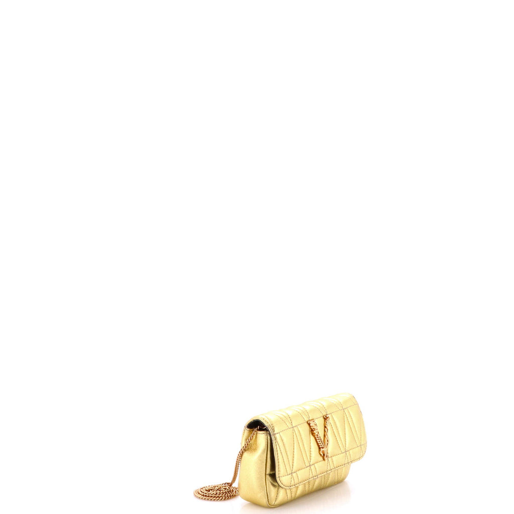 Virtus Chain Flap Shoulder Bag Quilted Leather Mini