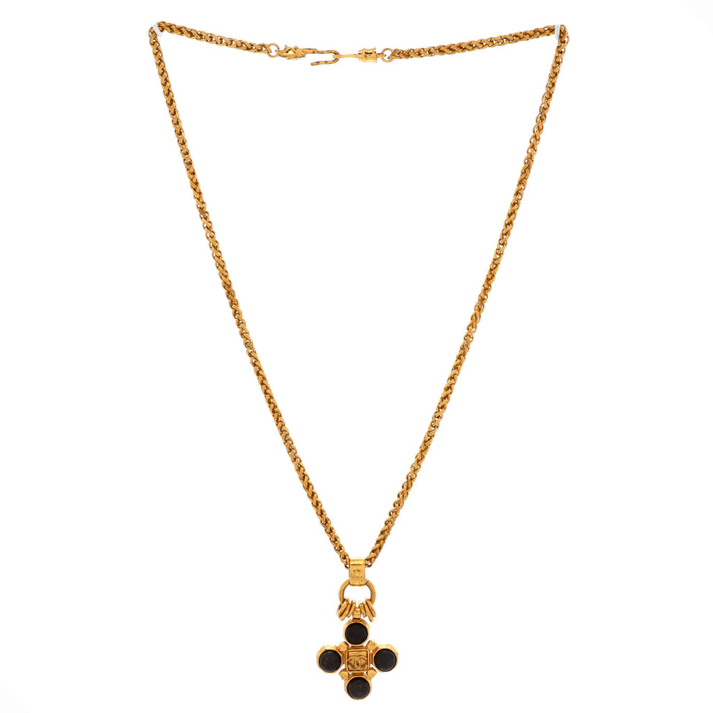Vintage CC Cross Pendant Necklace Metal with Stone