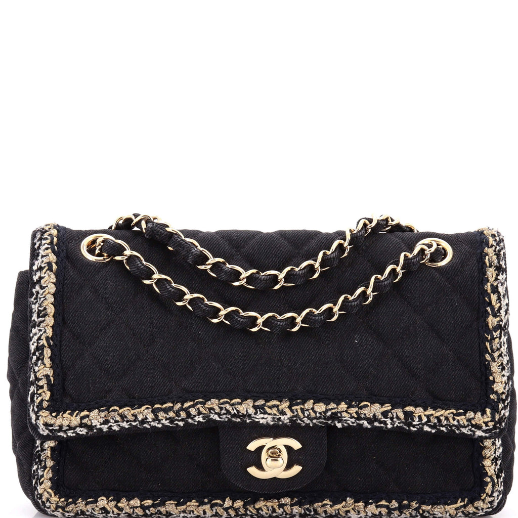 Classic Single Flap Bag Braided Quilted Denim Medium