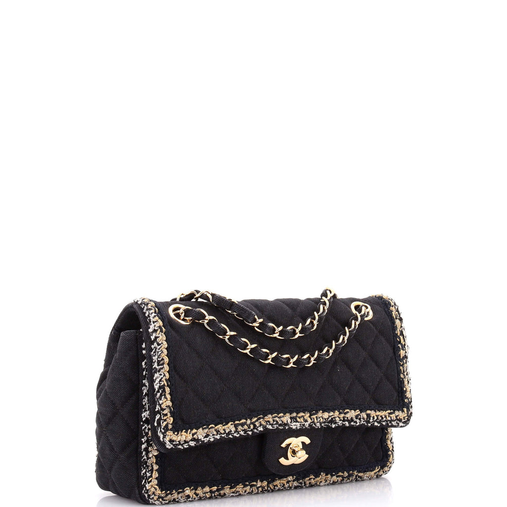 Classic Single Flap Bag Braided Quilted Denim Medium