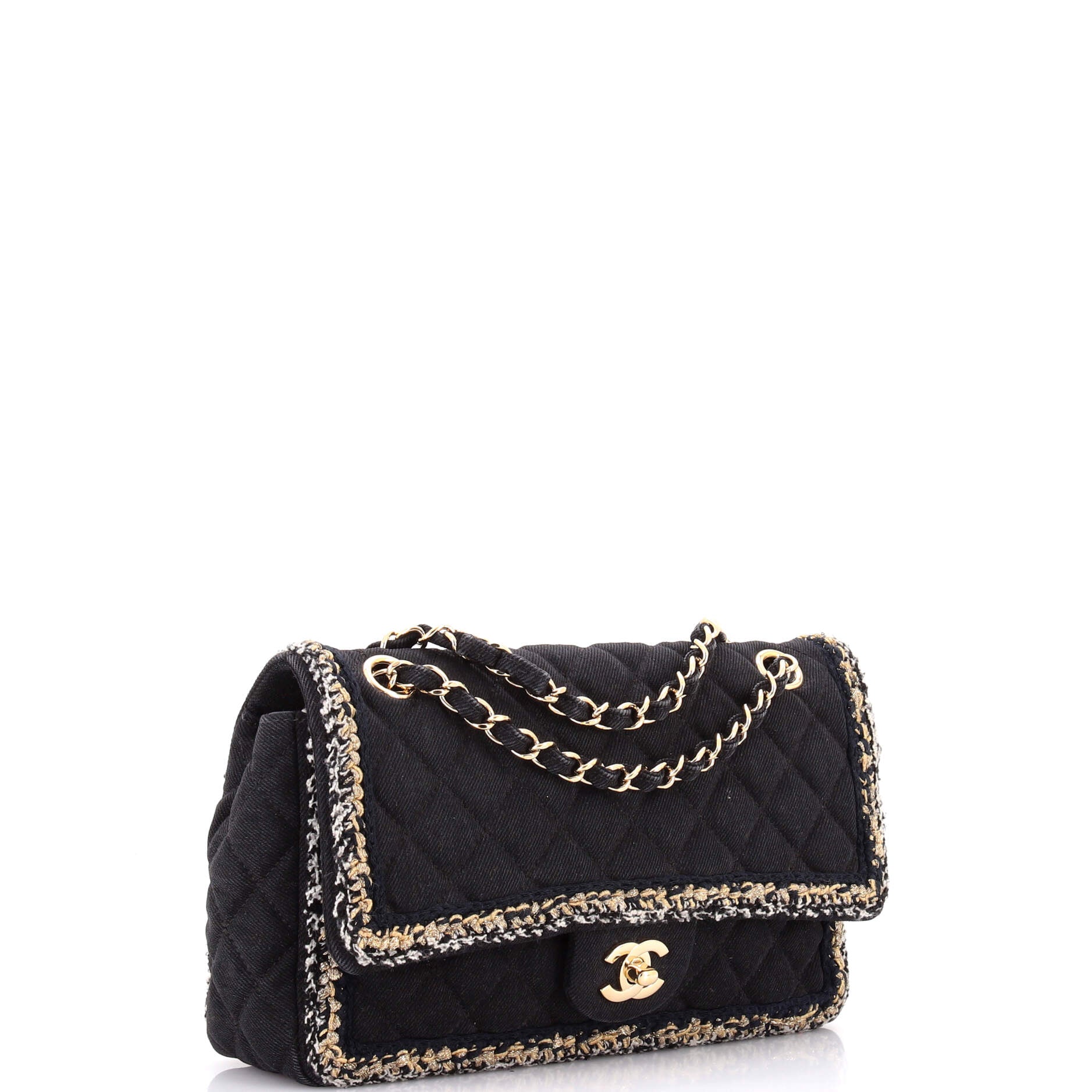 Classic Single Flap Bag Braided Quilted Denim Medium