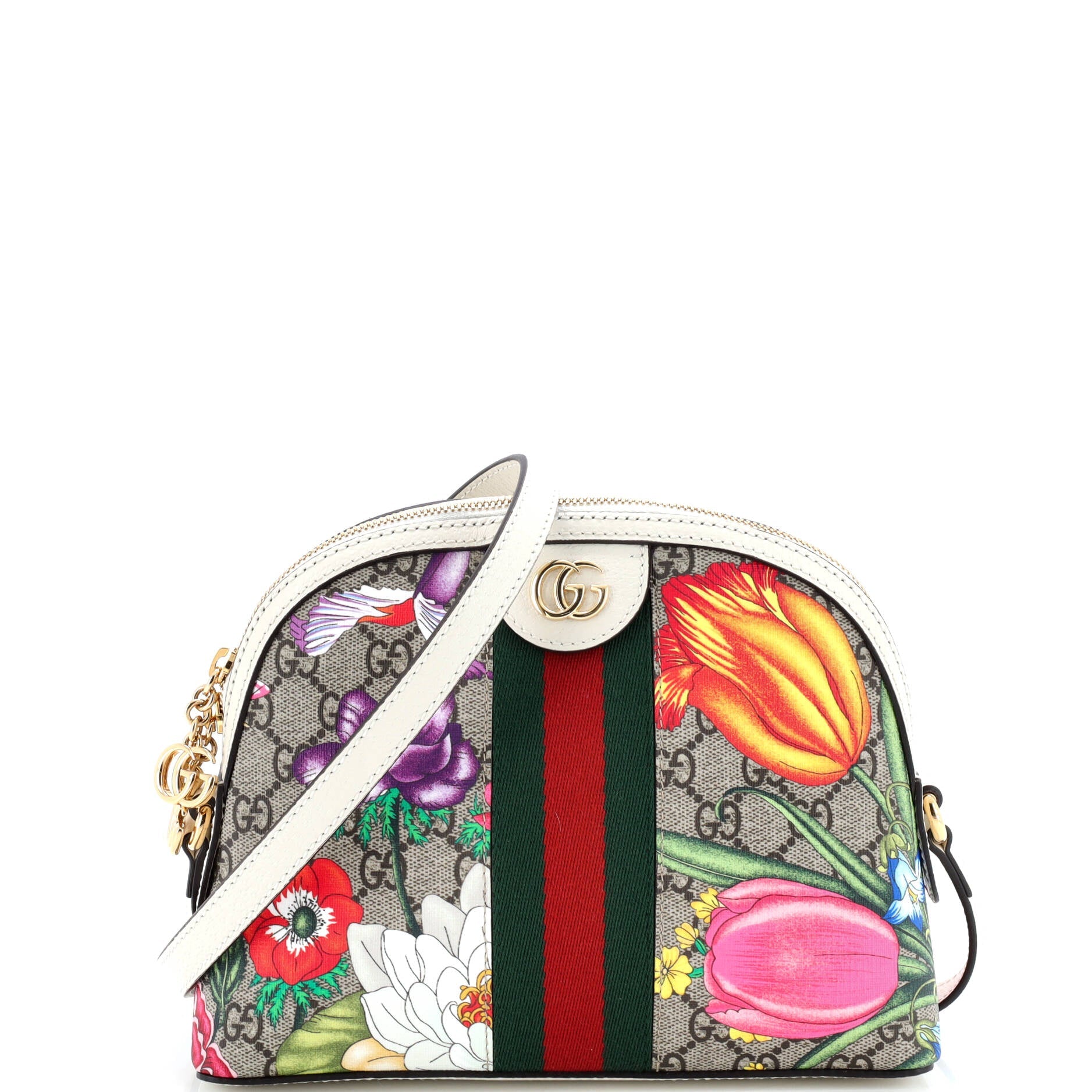 Ophidia Dome Shoulder Bag Flora GG Coated Canvas Small