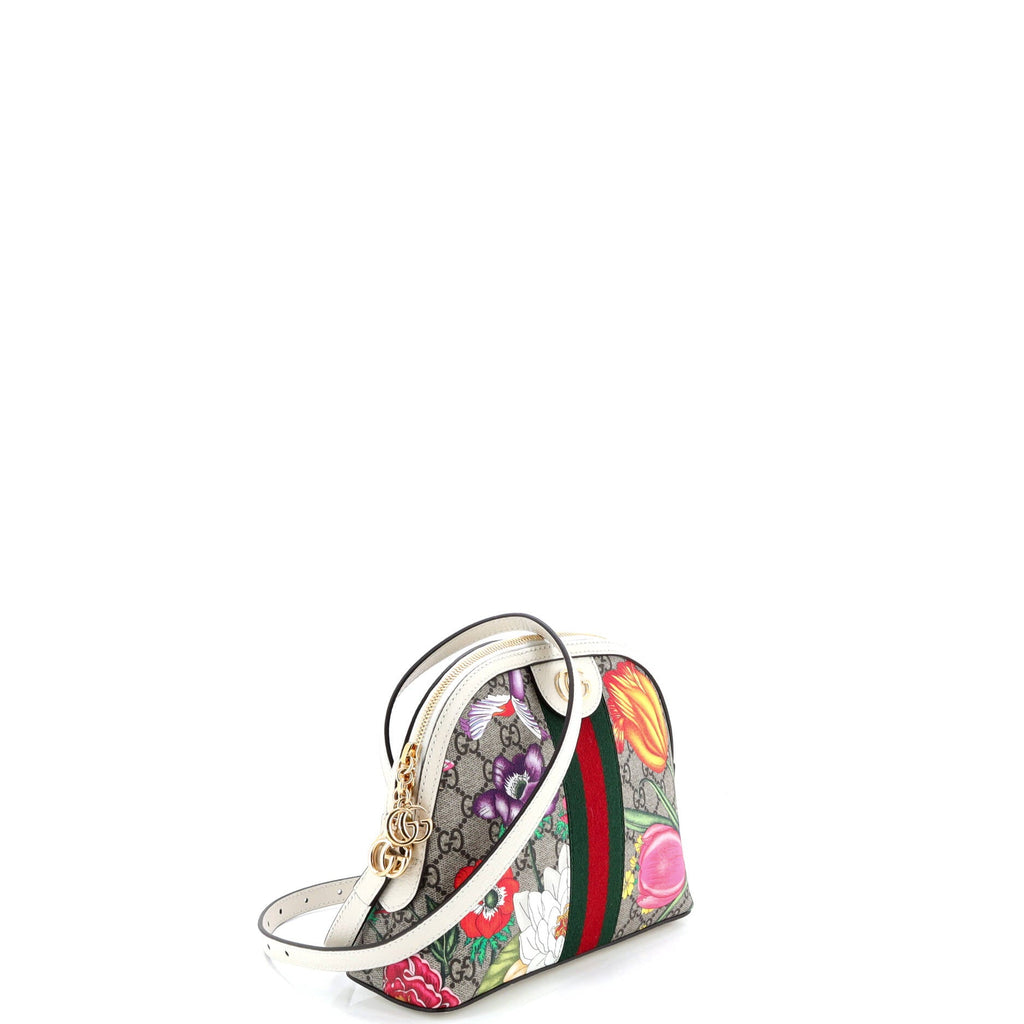 Ophidia Dome Shoulder Bag Flora GG Coated Canvas Small