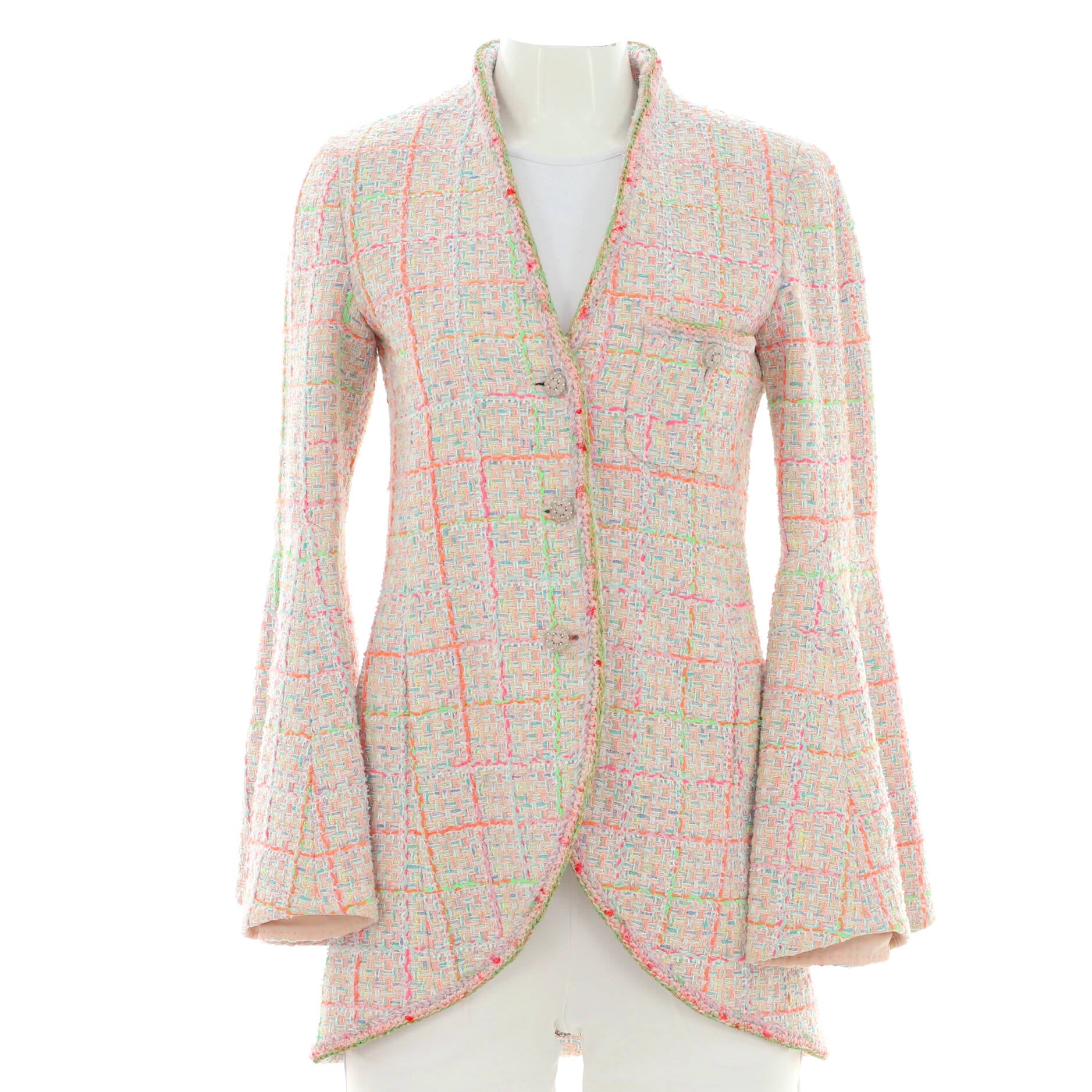 Women's Single Pocket V-Neck Button Up Jacket Tweed