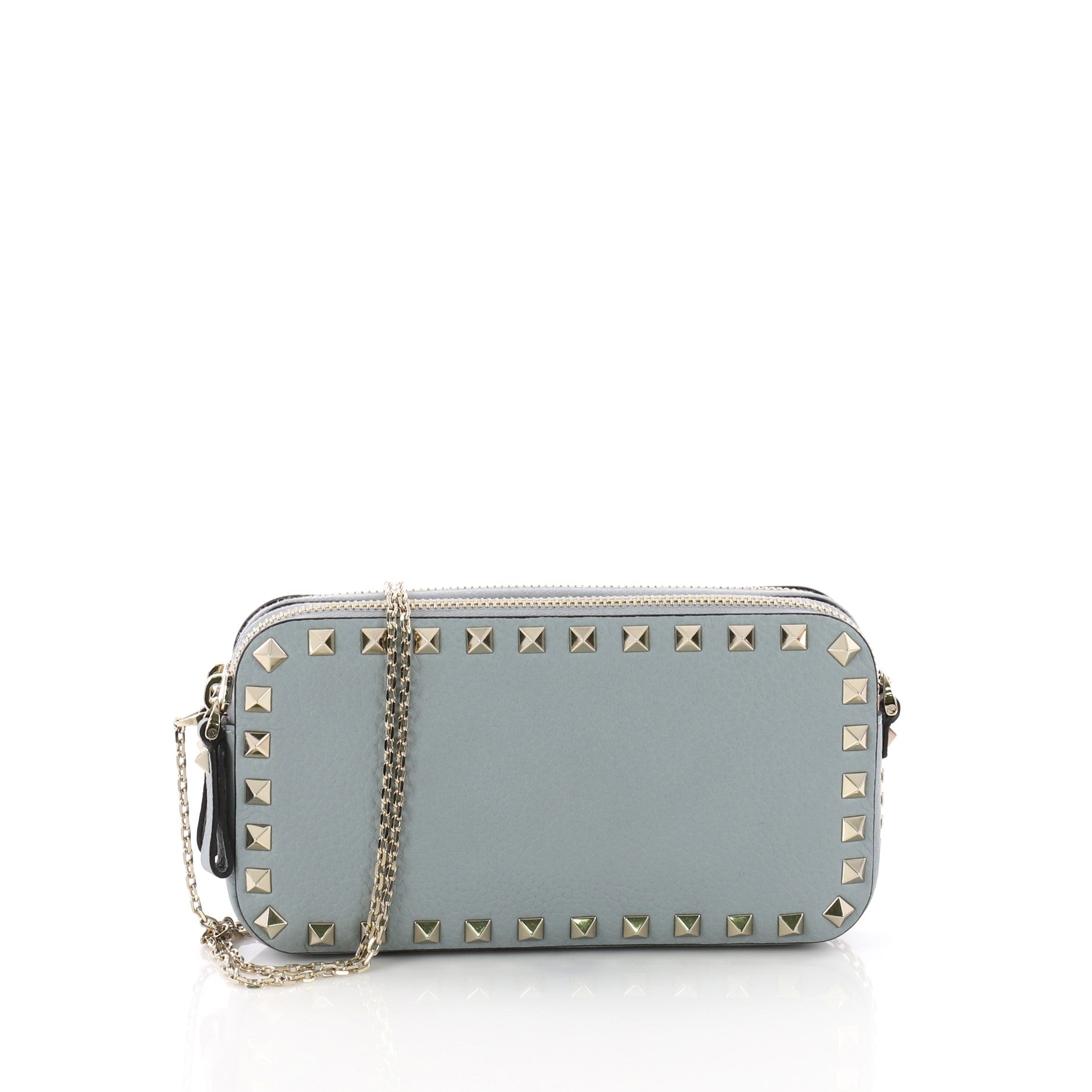 Double Zip Clutch with Chain Leather Small